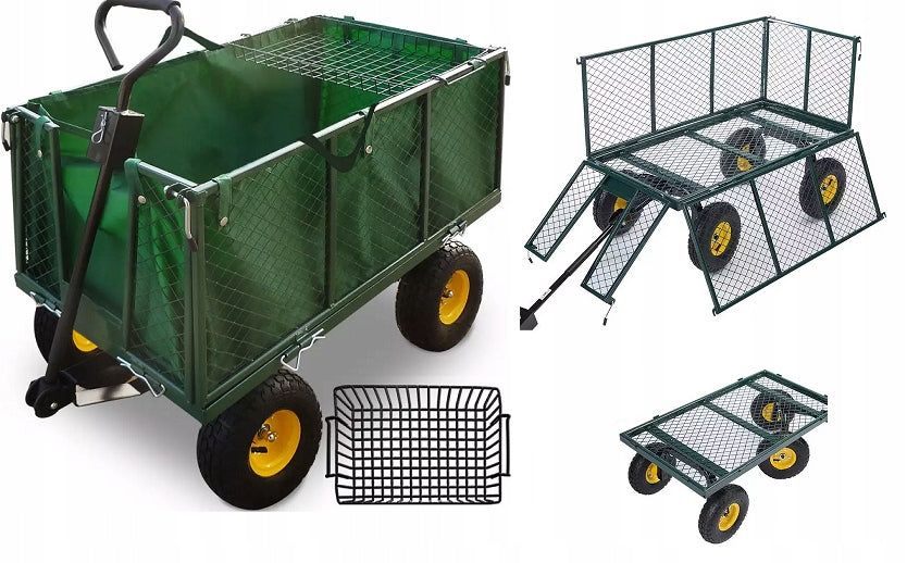 GARDEN TROLLEY Transport Trailer Large 220L 350kg Sides 41cm + FREEBIE