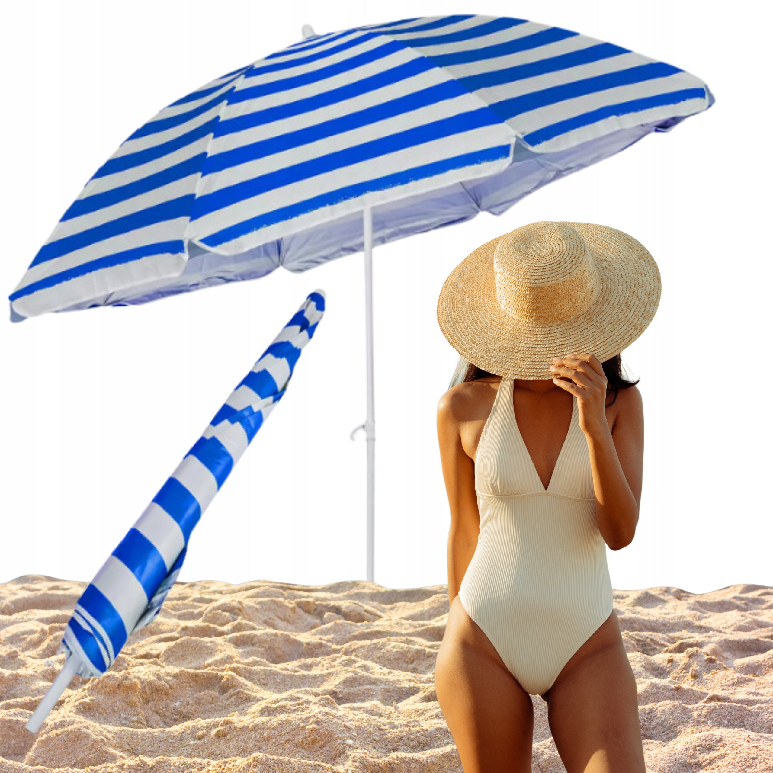 GARDEN UMBRELLA LARGE BEACH BALCONY FOLDING BROKEN STRONG XXL BLUE