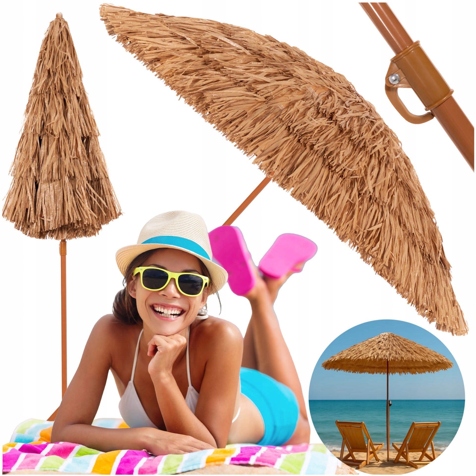 GARDEN UMBRELLA LARGE BEACH HAWAIIAN BROKEN 160 CM BALCONY TERRACE FOLDING Additional features cover included adjustable height folding upper part
