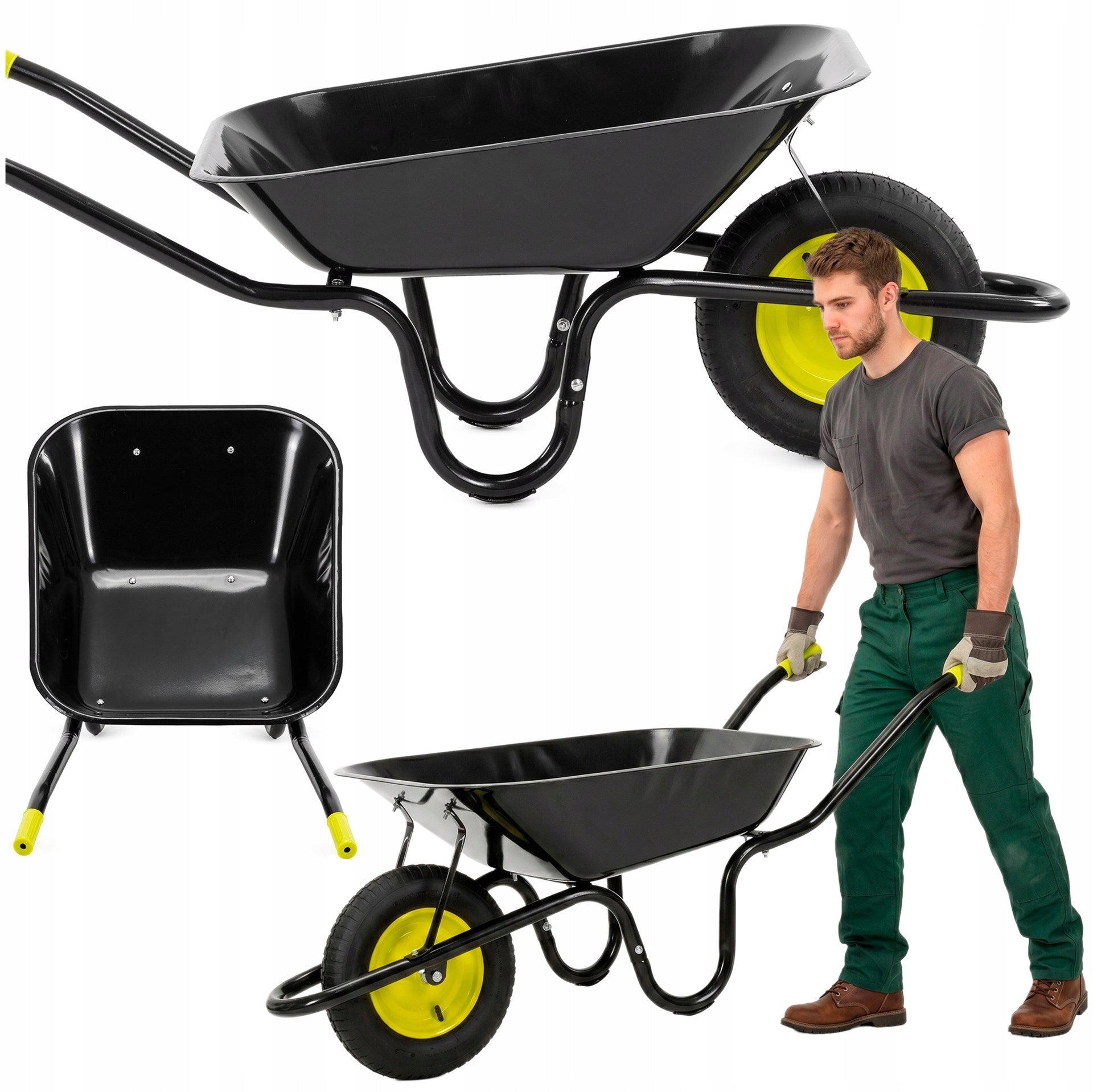 GARDEN WHEELBARROW 120L STRONG WHEELBARROW FULL WHEEL TIRE TRANSPORT TROLLEY STEEL Brand Springos