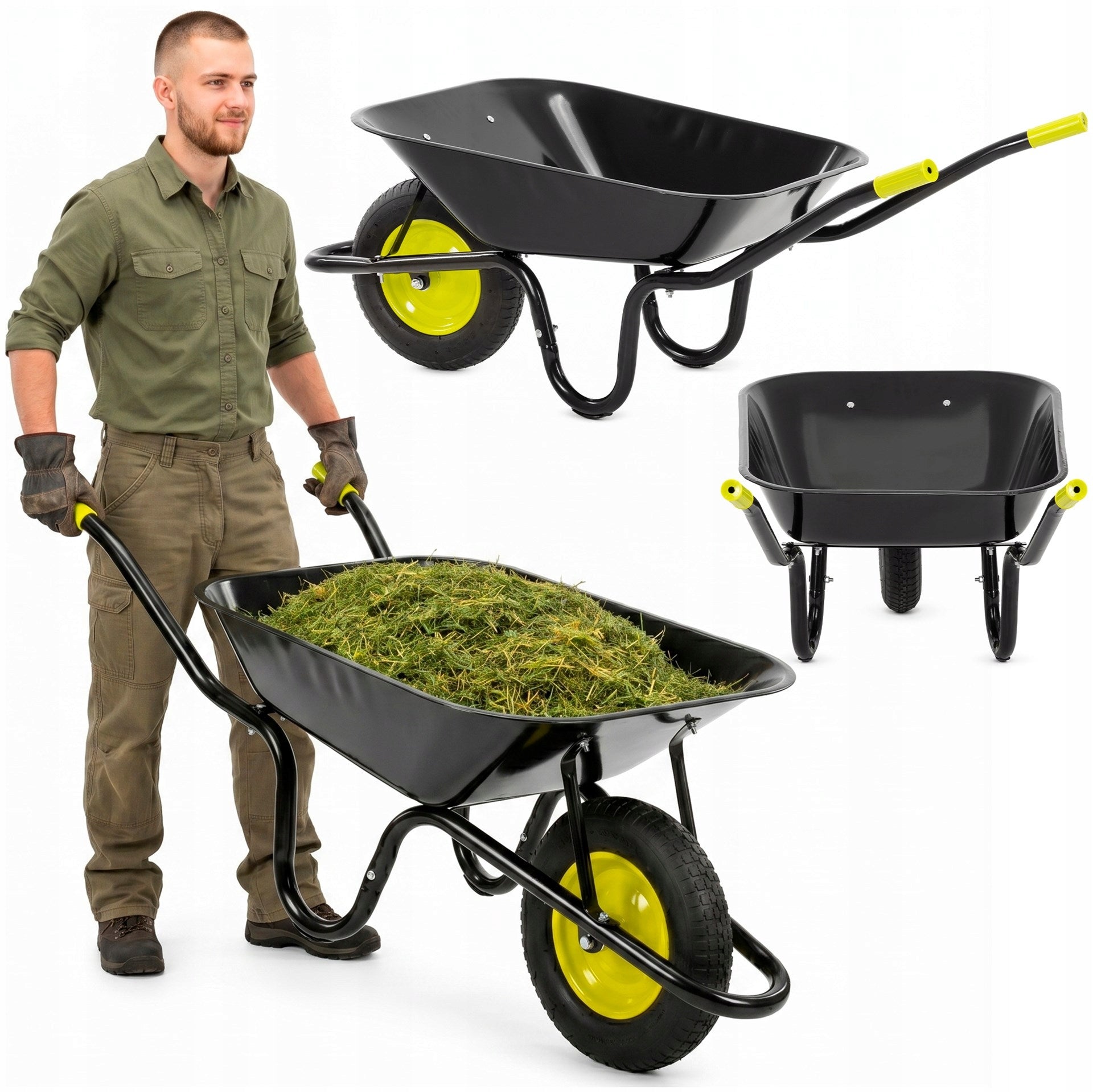GARDEN WHEELBARROW 120L STRONG WHEELBARROW FULL WHEEL TIRE TRANSPORT TROLLEY STEEL