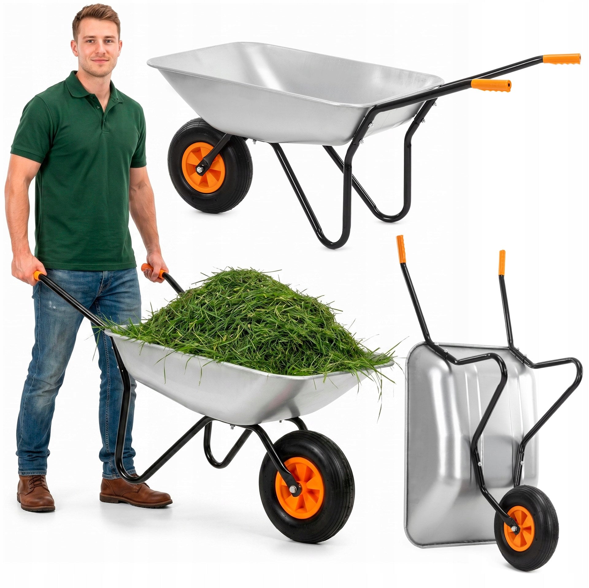 GARDEN WHEELBARROW 120L STRONG WHEELBARROW WHEEL TIRE TRANSPORT TROLLEY GALVANIZED STEEL
