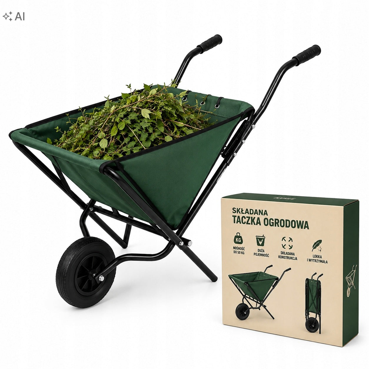 GARDEN WHEELBARROW FOLDING 50 KG LIGHTWEIGHT GARDEN TRANSPORT TROLLEY TROLLYFOLD Packaging status original