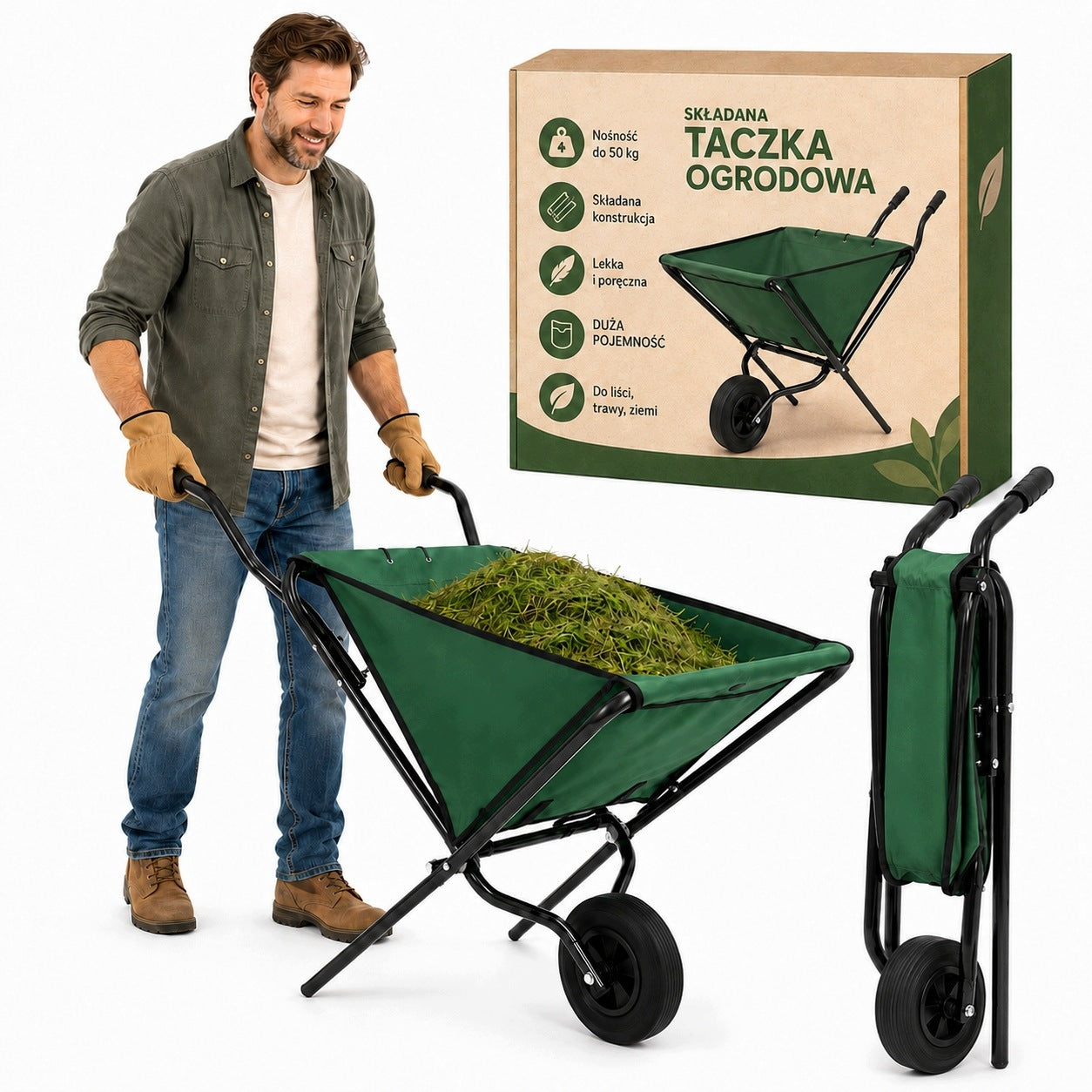 GARDEN WHEELBARROW FOLDING 50 KG LIGHTWEIGHT GARDEN TRANSPORT TROLLEY TROLLYFOLD