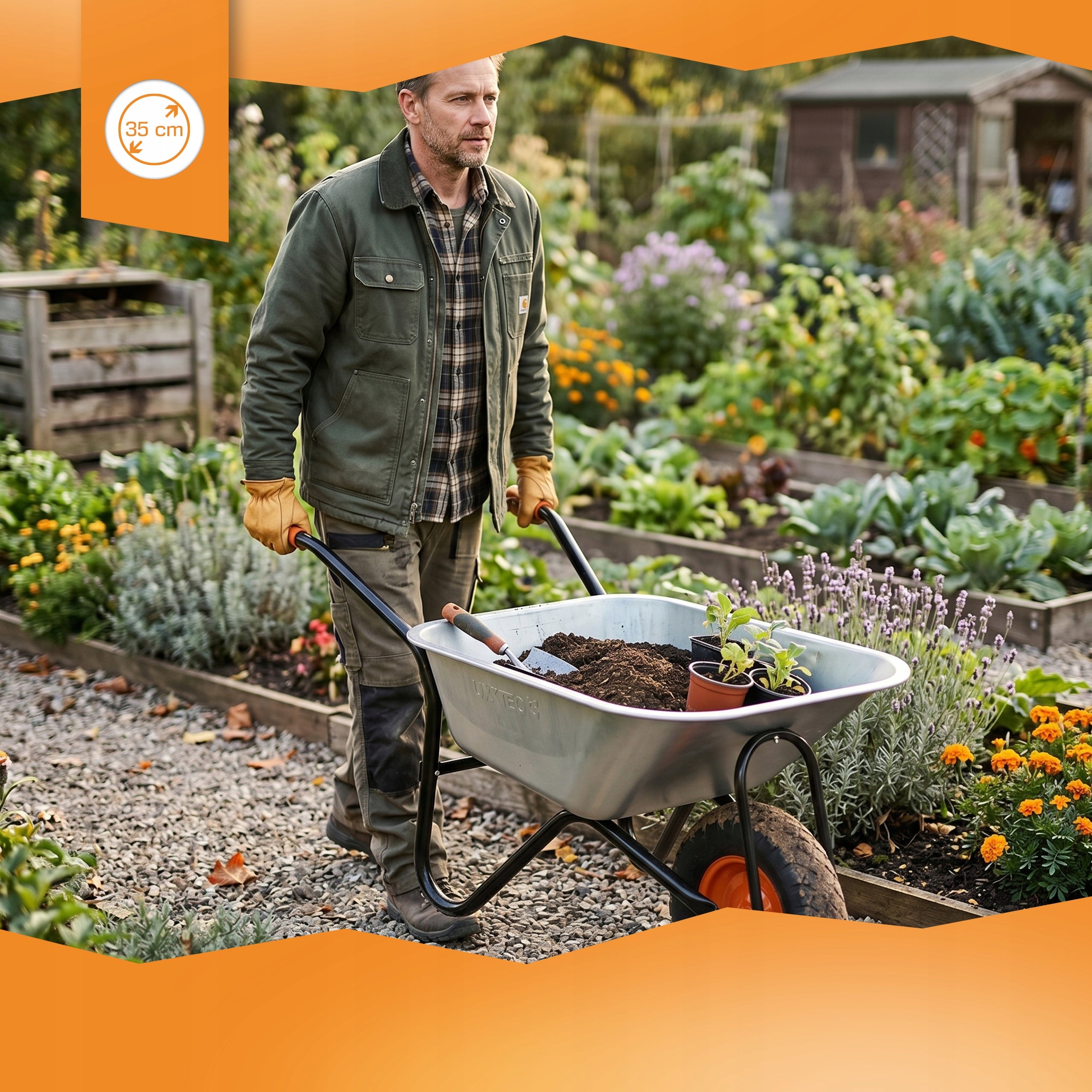 GARDEN WHEELBARROW FUXTEC 90L 120KG TROLLEY GALVANIZED STEEL CONSTRUCTION STRONG Brand FUXTEC