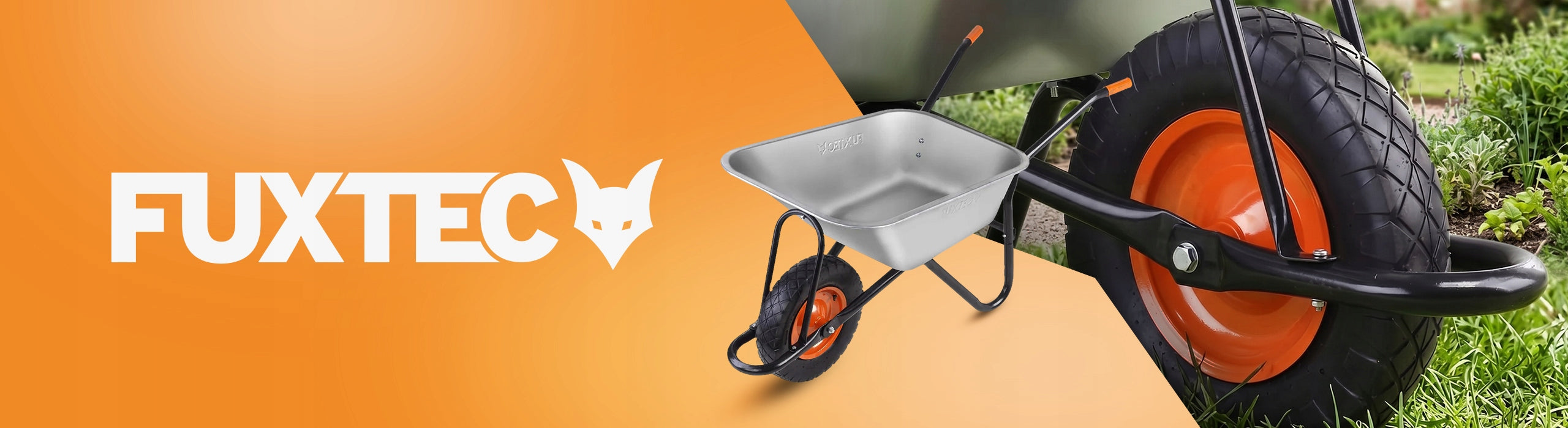 GARDEN WHEELBARROW FUXTEC 90L 120KG TROLLEY GALVANIZED STEEL CONSTRUCTION STRONG Capacity 100 l