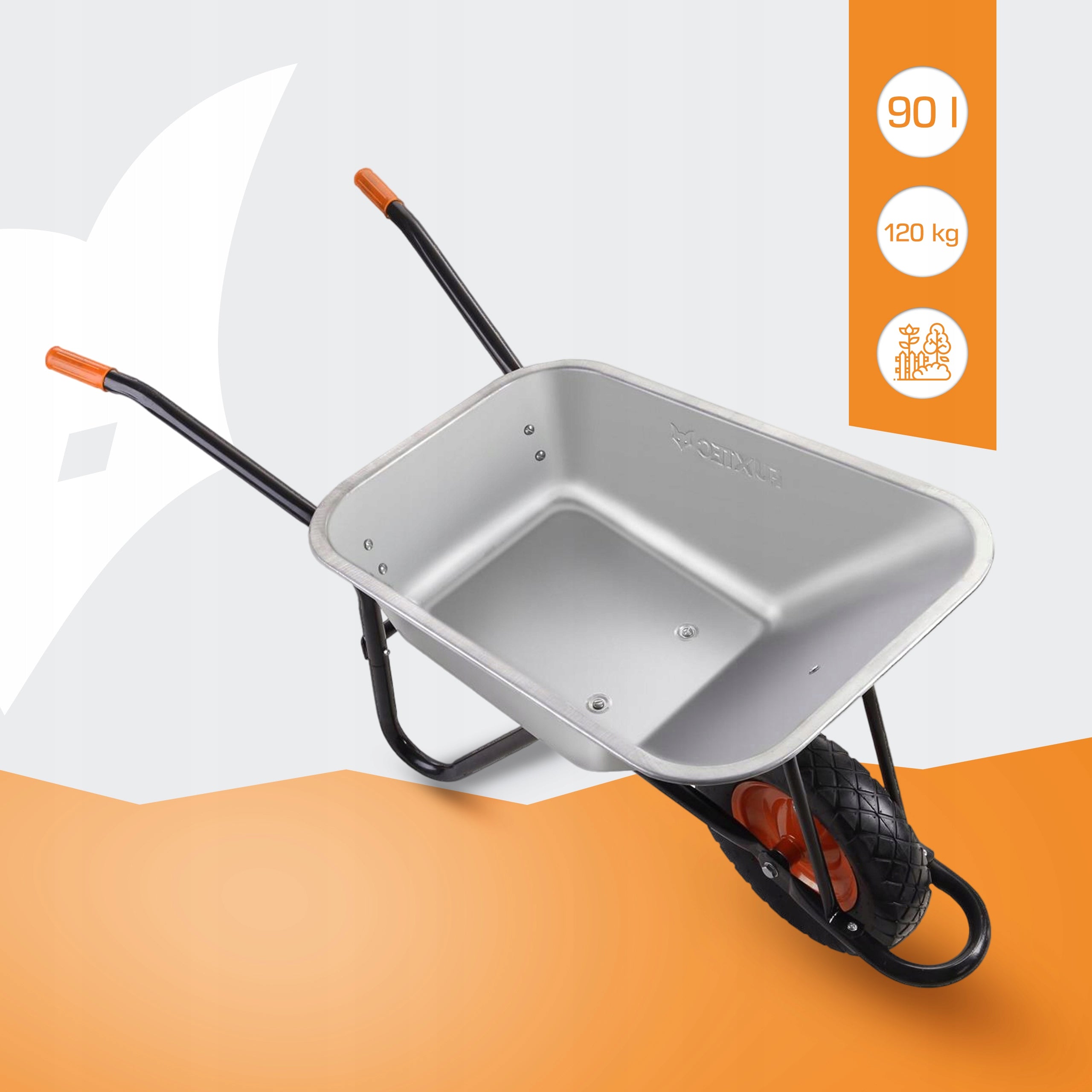 GARDEN WHEELBARROW FUXTEC 90L 120KG TROLLEY GALVANIZED STEEL CONSTRUCTION STRONG Product weight with unit packaging 13 kg