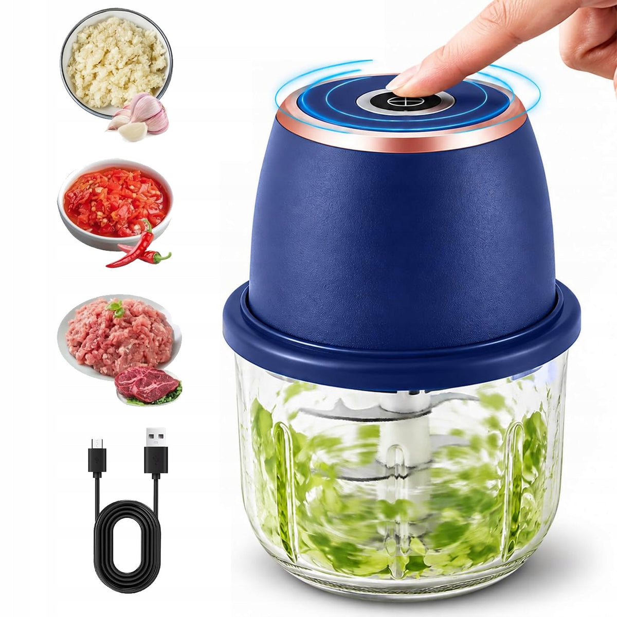 GARLIC ONION VEGETABLE CHOPPER MINI ELECTRIC SHREDDER SAFE