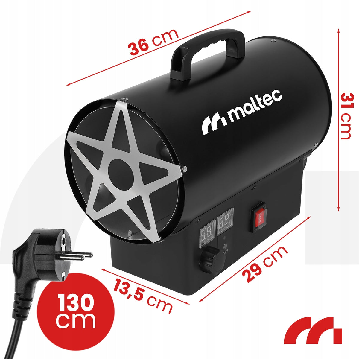GAS HEATER BLOWER WITH THERMOSTAT FOR CYLINDER HOSE REDUCER LCD 25kW Brand Maltec