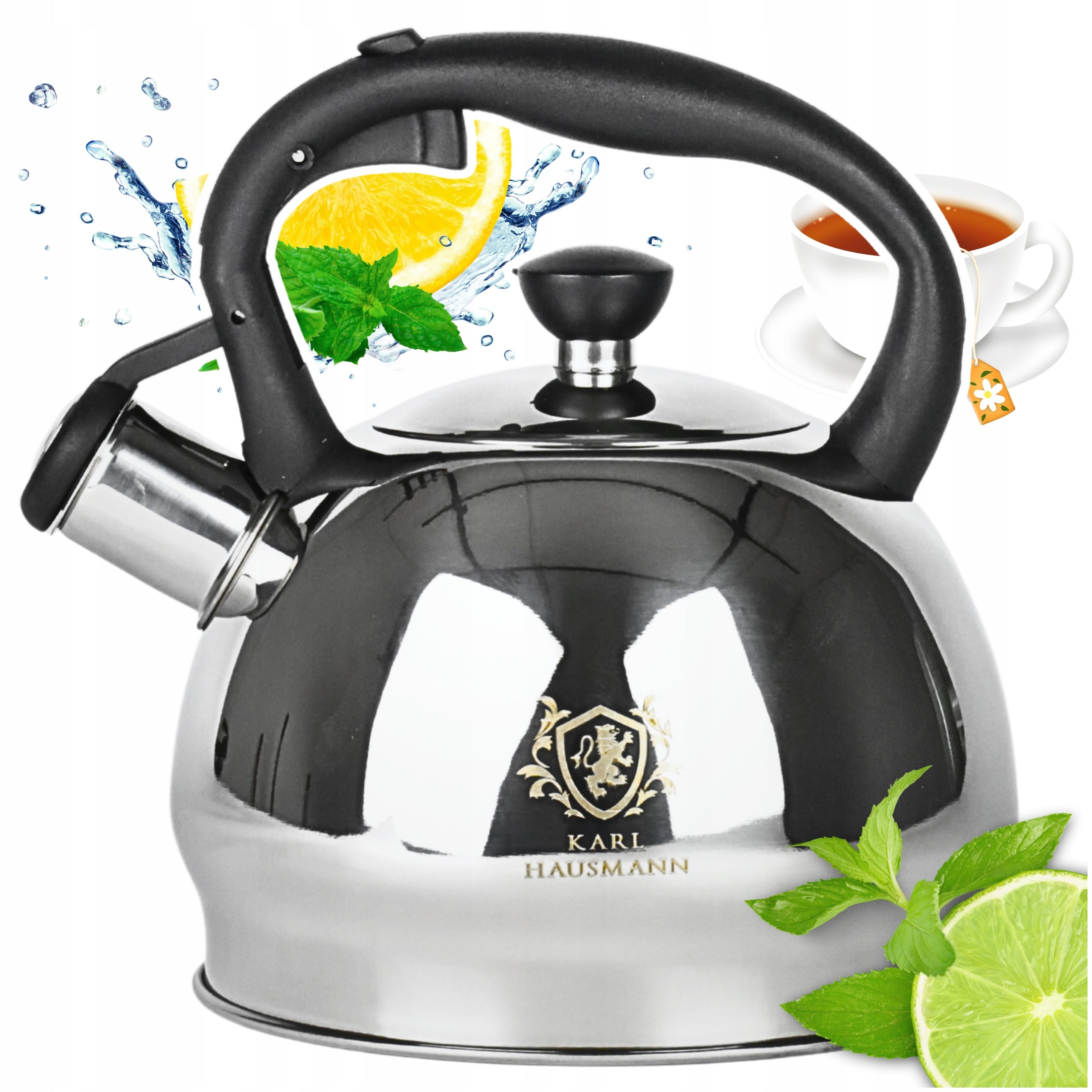 GAS KETTLE 1,8L SILVER WITH WHISTLE +HANDLE INDUCTION STAINLESS STEEL
