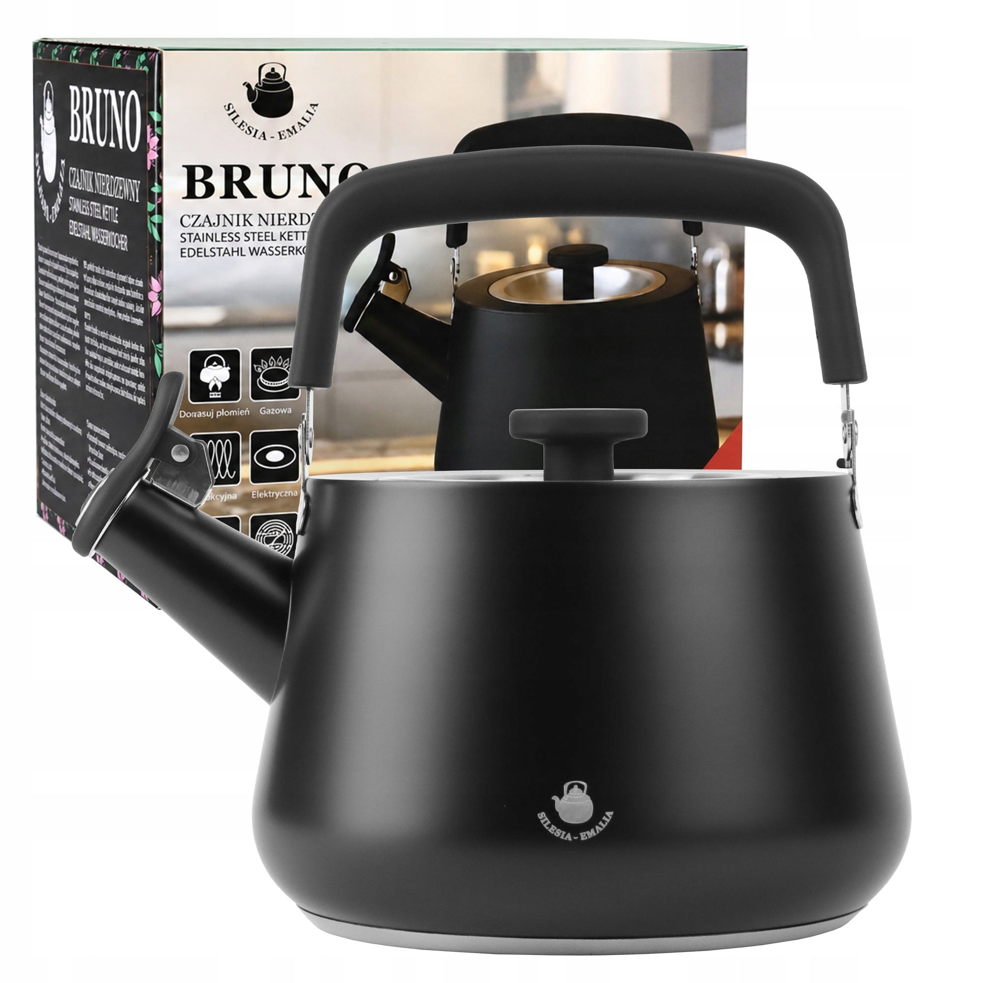 GAS KETTLE 2,2L KETTLE WITH WHISTLE COVER STEEL INDUCTION BLACK