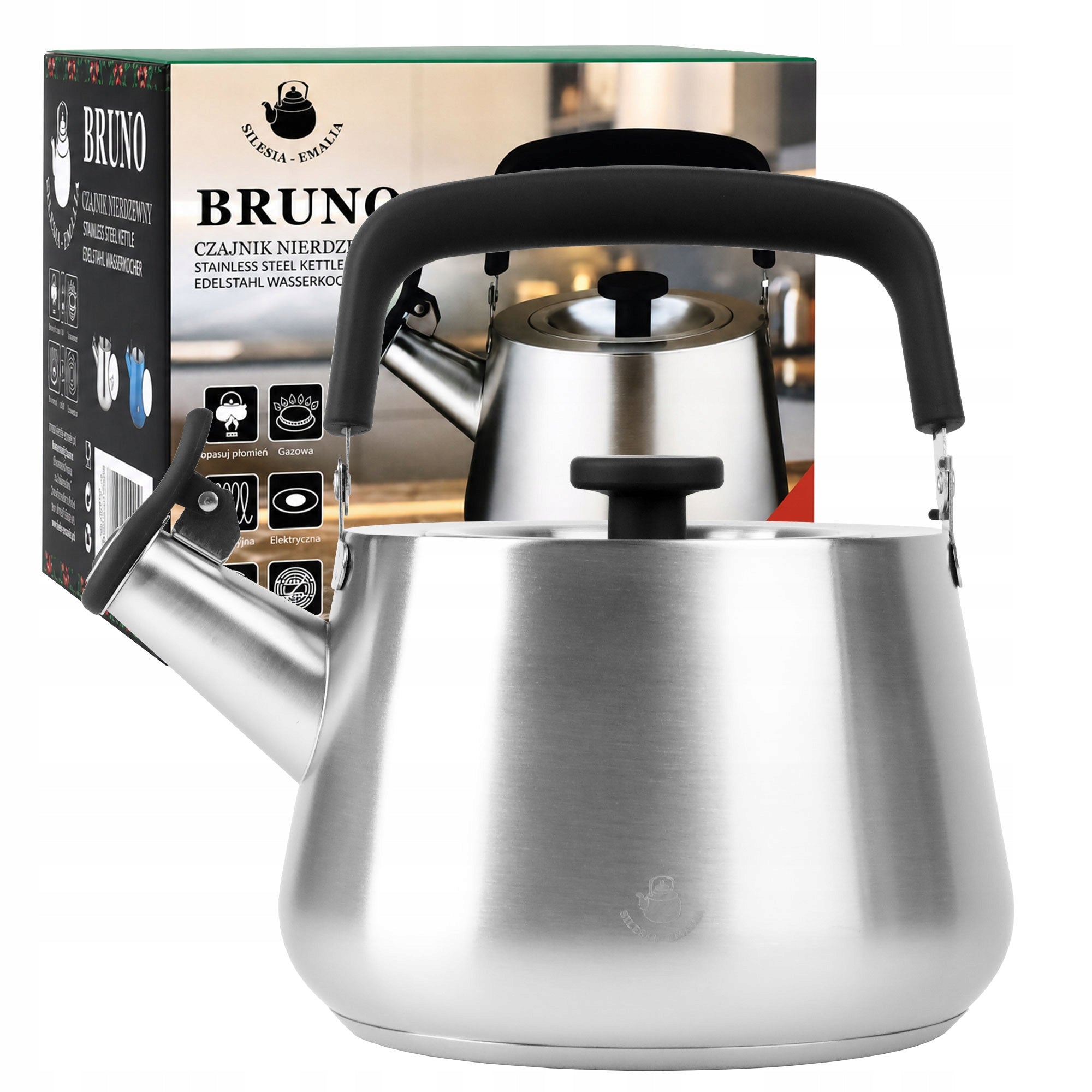 GAS KETTLE 2,2L KETTLE WITH WHISTLE COVER STEEL INDUCTION SILVER