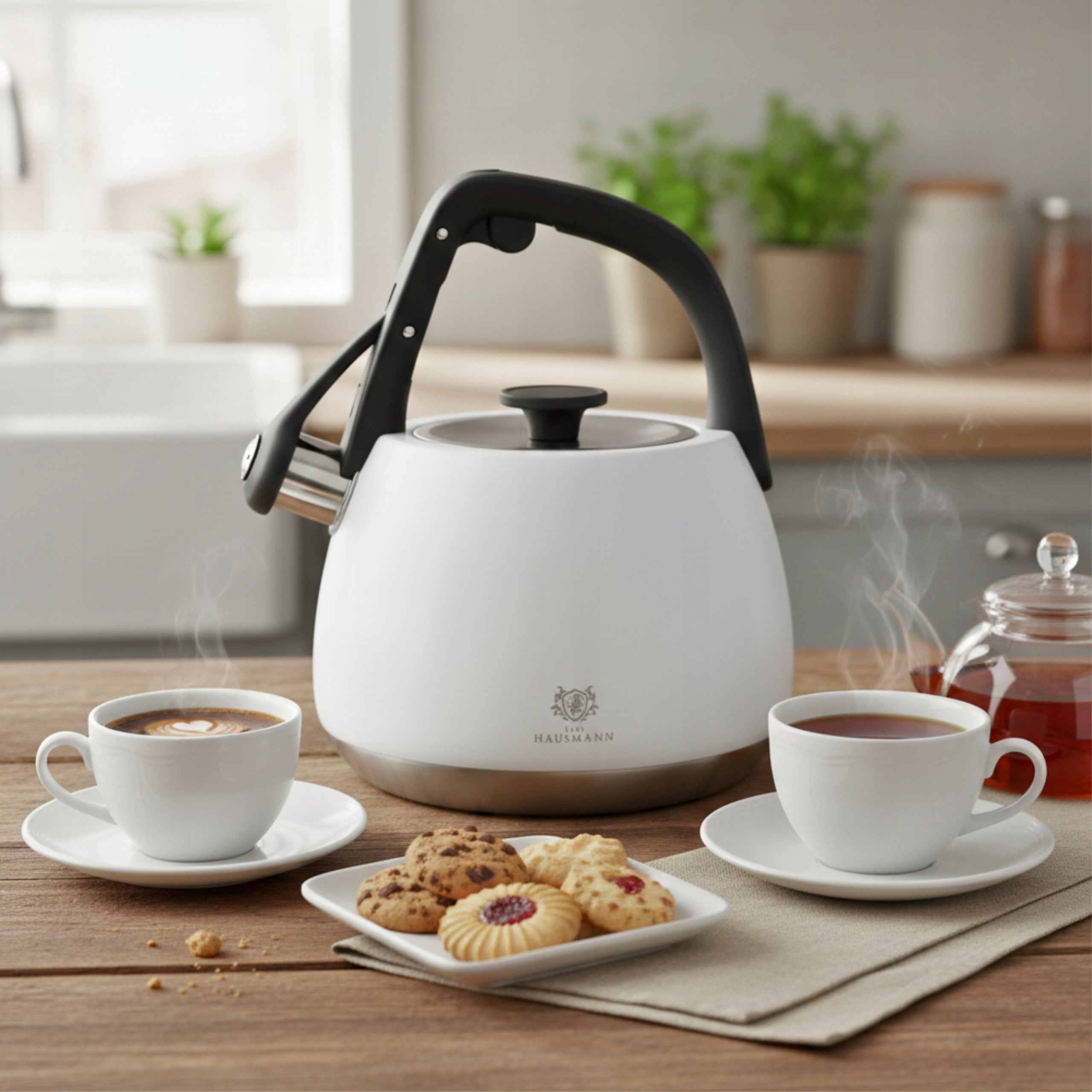 GAS KETTLE 2,2L KETTLE WITH WHISTLE COVER STEEL INDUCTION WHITE INOX Packaging status original
