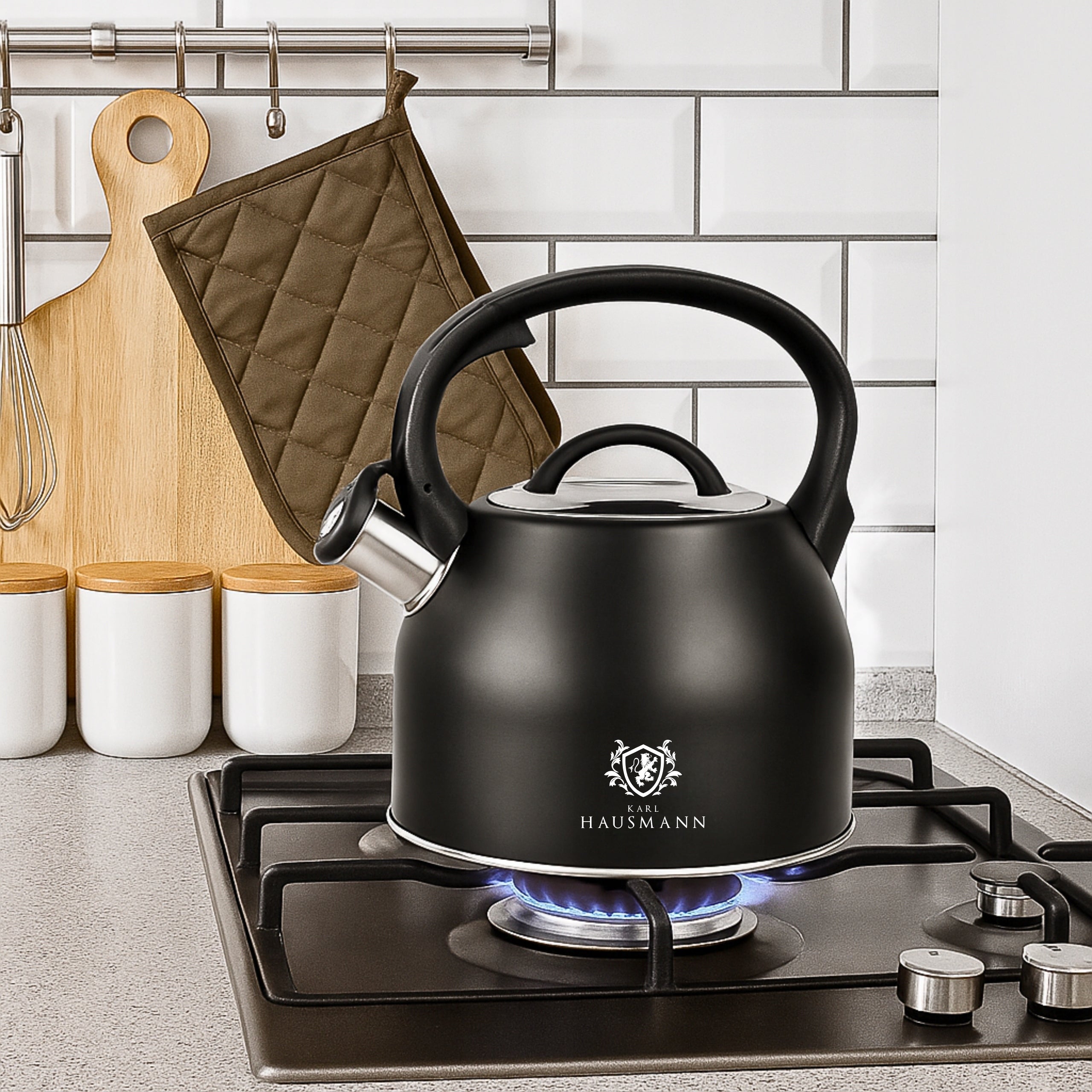 GAS KETTLE 2,3L KETTLE WITH WHISTLE COVER STEEL INDUCTION BLACK INOX Manufacturer code 5905155029331