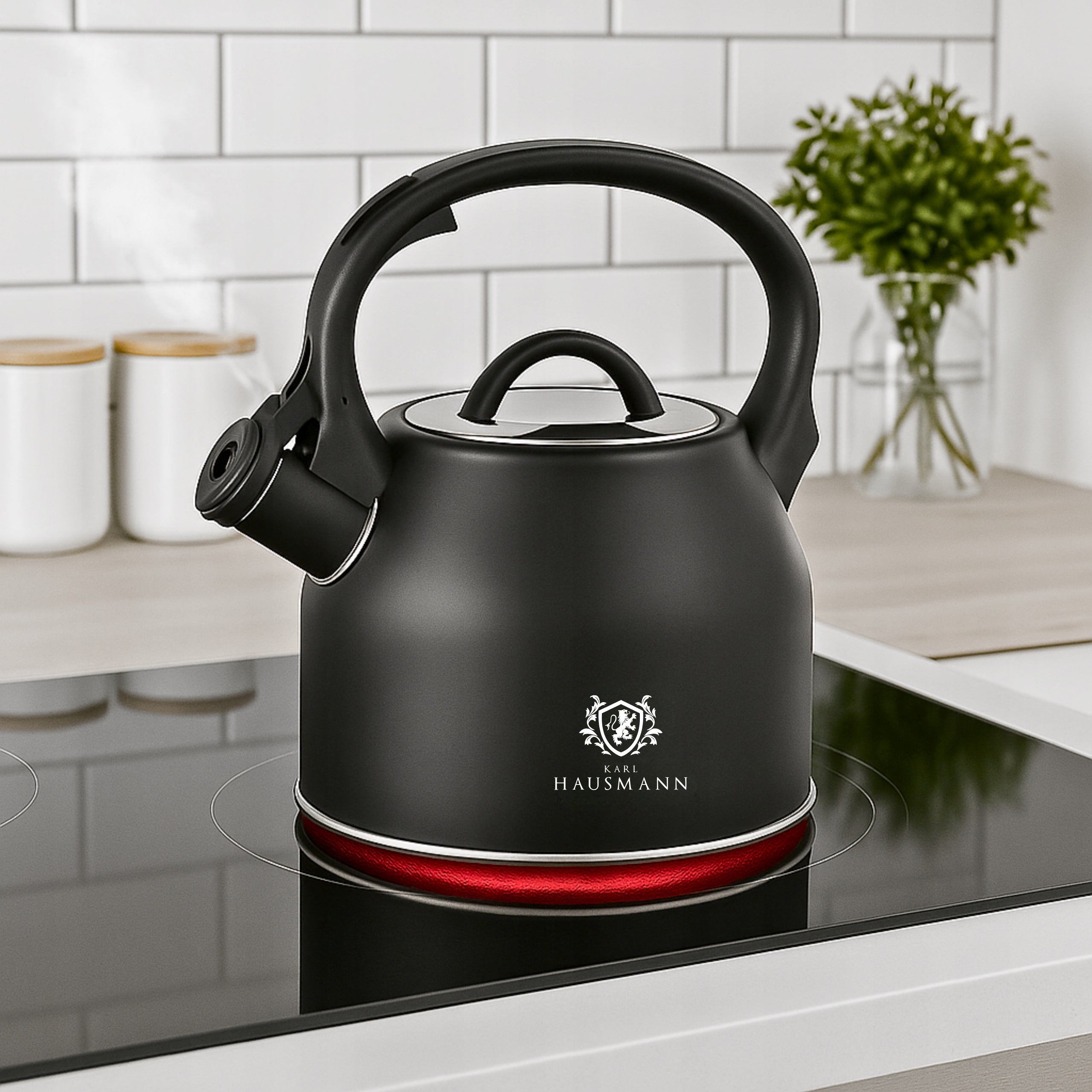 GAS KETTLE 2,3L KETTLE WITH WHISTLE COVER STEEL INDUCTION BLACK INOX Packaging status original