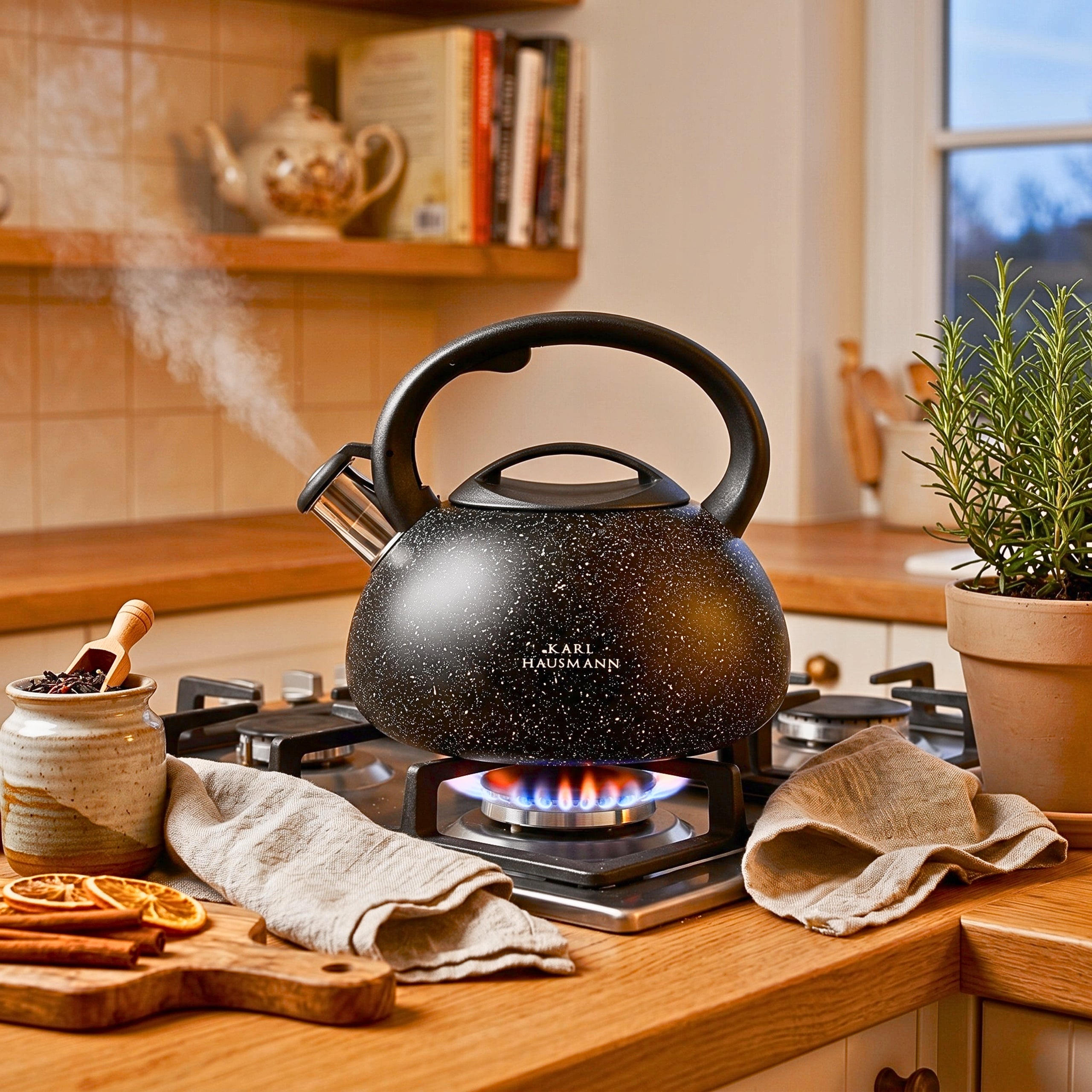 GAS KETTLE 3L KETTLE WITH WHISTLE COVER STEEL INDUCTION BLACK INOX Packaging status original