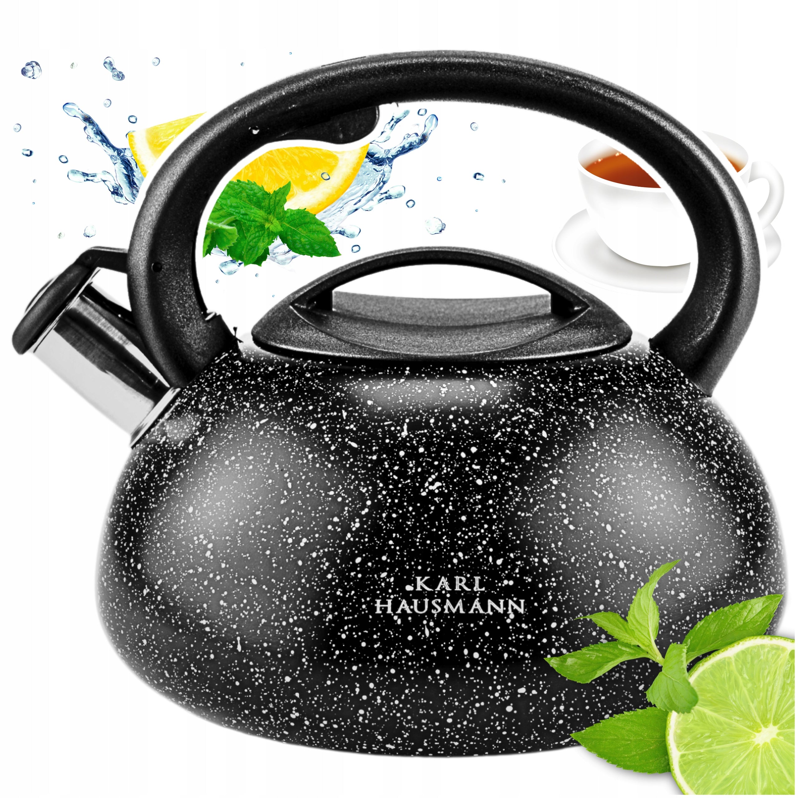 GAS KETTLE 3L KETTLE WITH WHISTLE COVER STEEL INDUCTION BLACK INOX