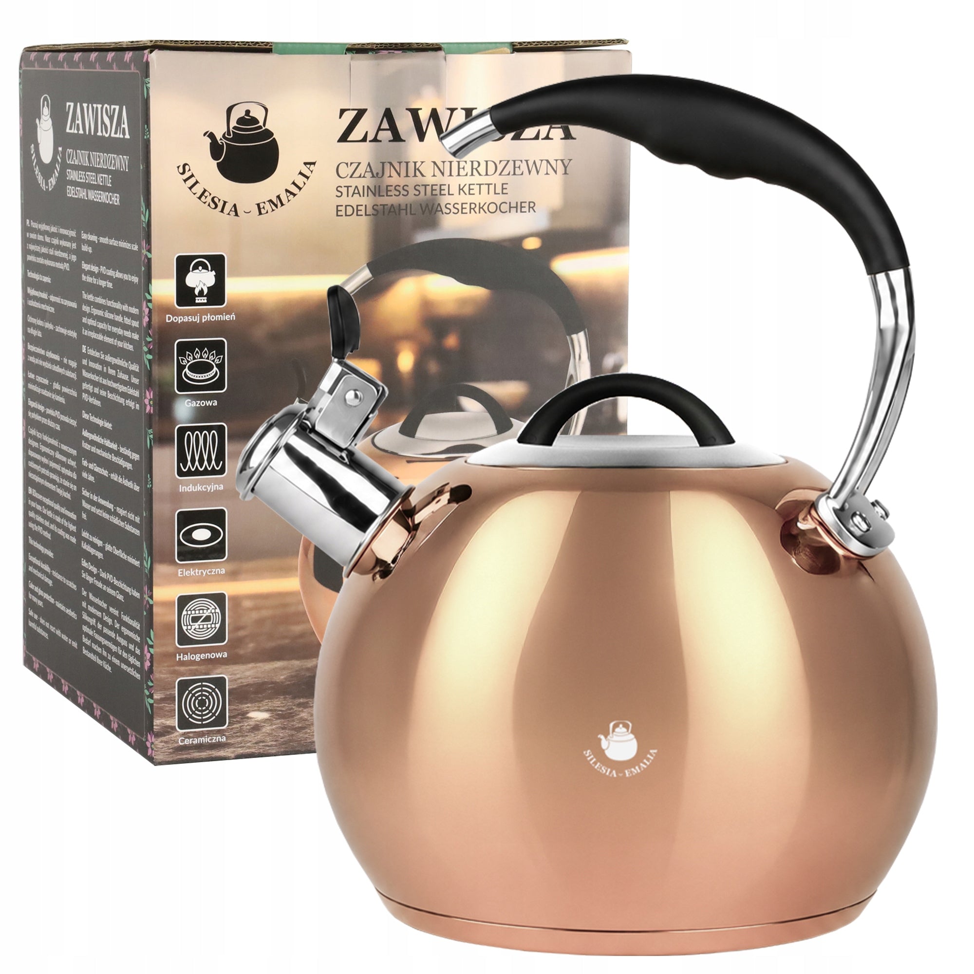 GAS KETTLE 3L KETTLE WITH WHISTLE COVER STEEL INDUCTION GOLD STEEL Packaging status original