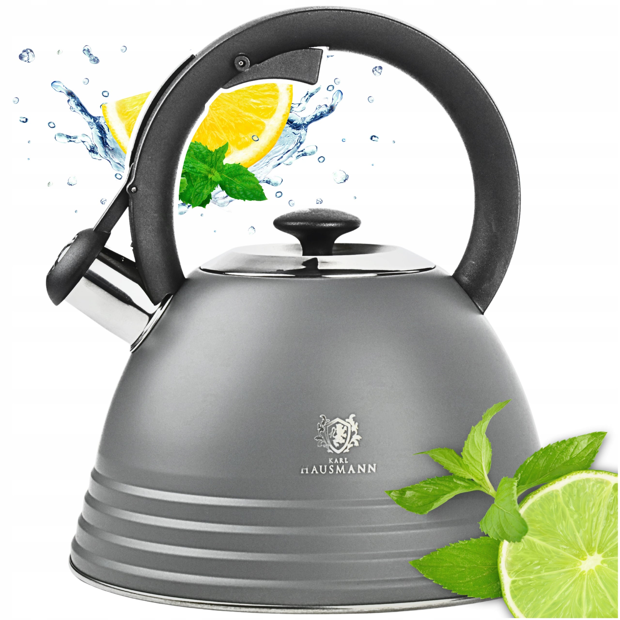 GAS KETTLE 3L KETTLE WITH WHISTLE COVER STEEL INDUCTION GREY LARGE