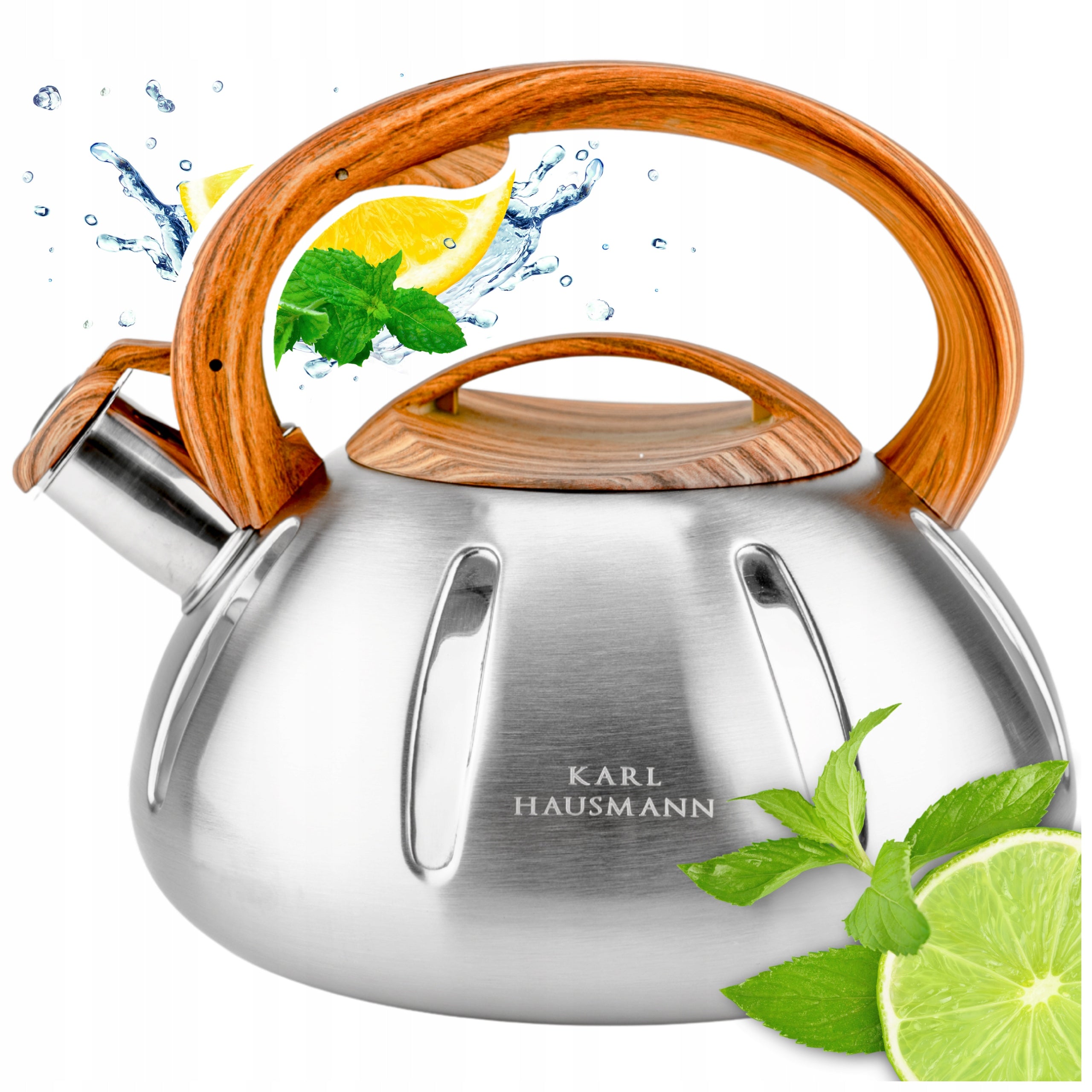 GAS KETTLE 3L KETTLE WITH WHISTLE COVER STEEL INDUCTION SILVER INOX