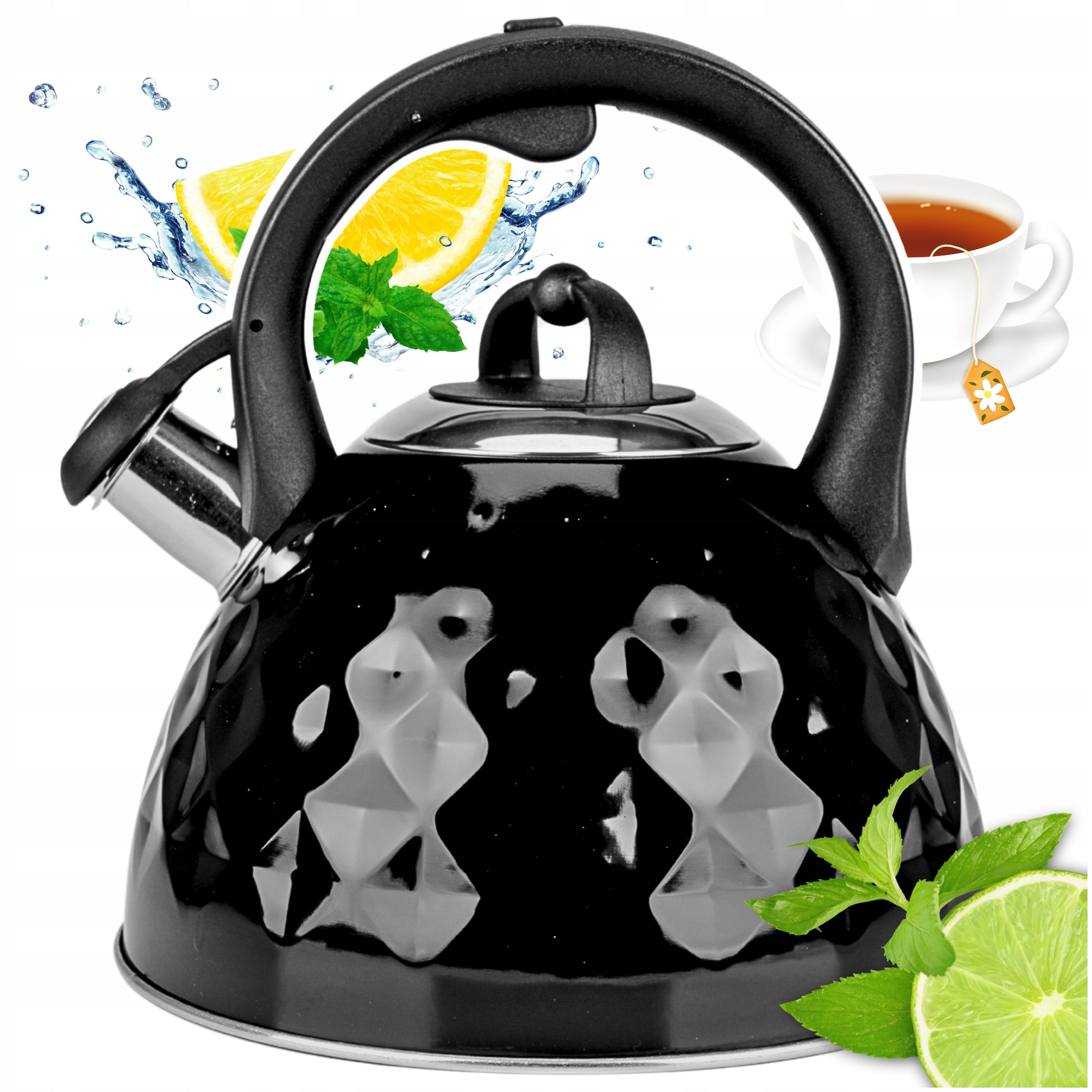 GAS KETTLE BLACK 2,5L WITH WHISTLE COVER STEEL INDUCTION GAS