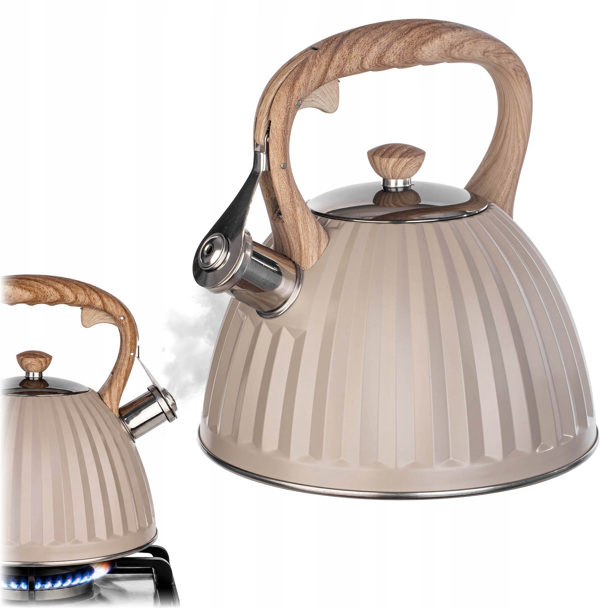 GAS KETTLE INDUCTION 2,8L WITH WHISTLE TRADITIONAL STAINLESS STEEL BEIGE