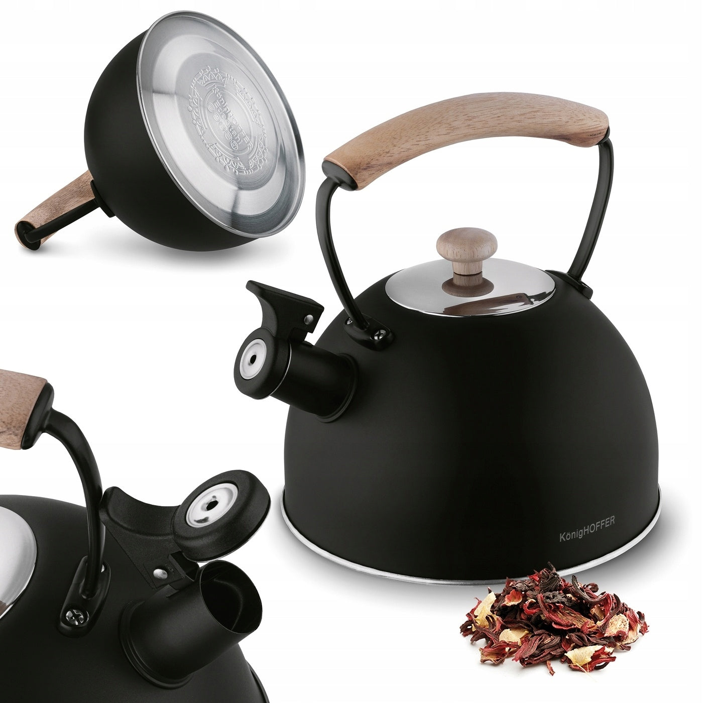 GAS KETTLE INDUCTION with Whistle STEEL Black Konighoffer Morena 2,3 l