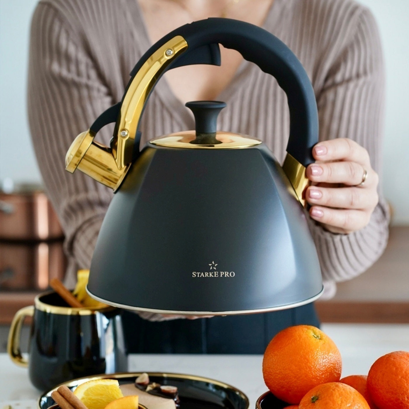 GAS KETTLE Induction with WHISTLE Black STEEL Starke Pro Grava 2,5 l Packaging status original
