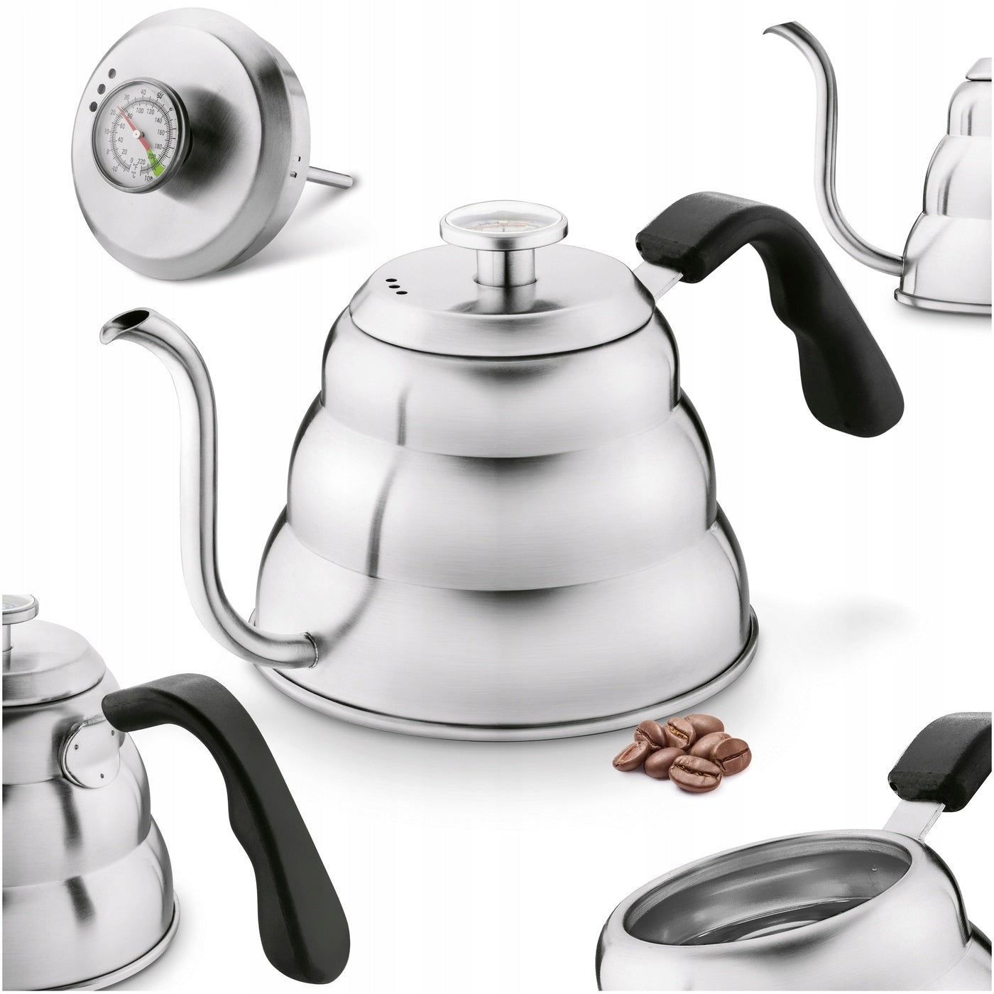 GAS KETTLE THERMOMETER WATERING CAN Silver INDUCTION Konighoffer Barista 1 L