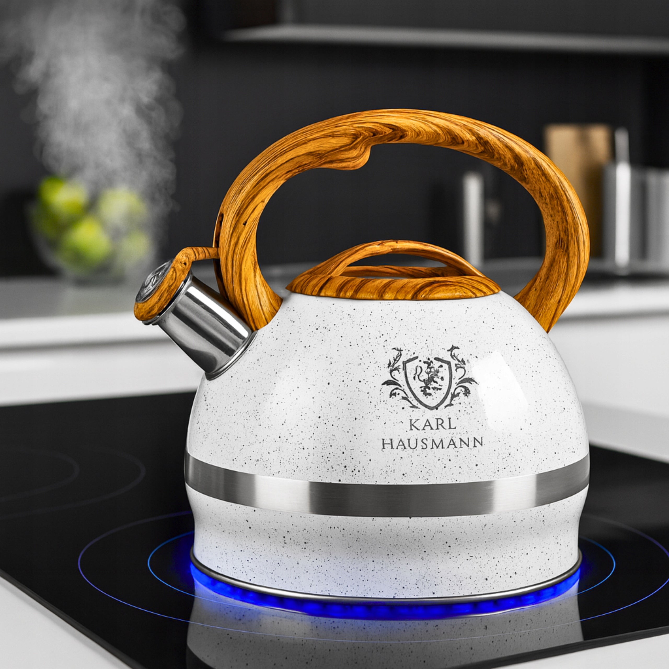 GAS KETTLE WHITE 3L WITH WHISTLE COVER STEEL INDUCTION MARBLE Packaging status original