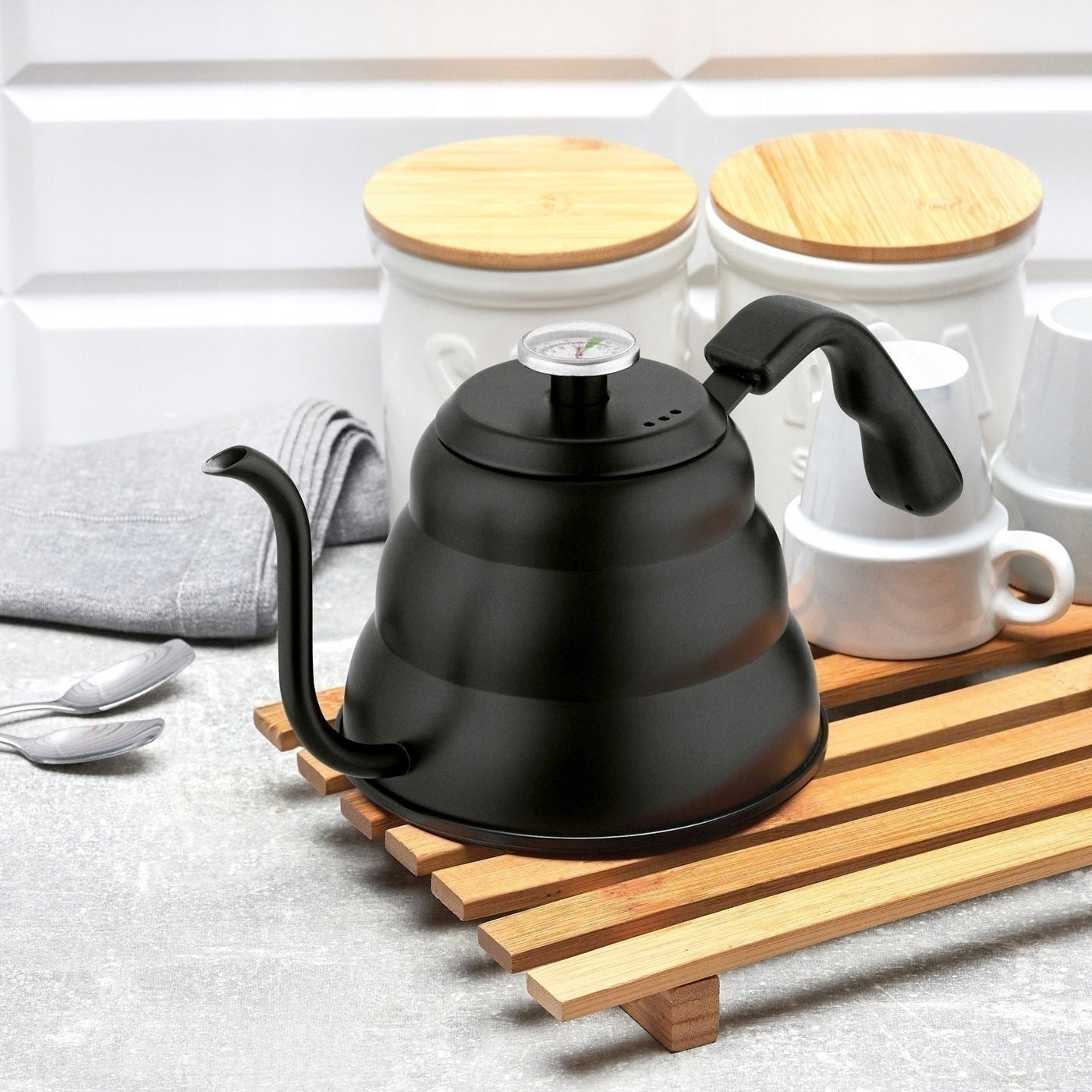 GAS KETTLE WITH THERMOMETER WATERING CAN Black INDUCTION Konighoffer Barista 1L Packaging status original