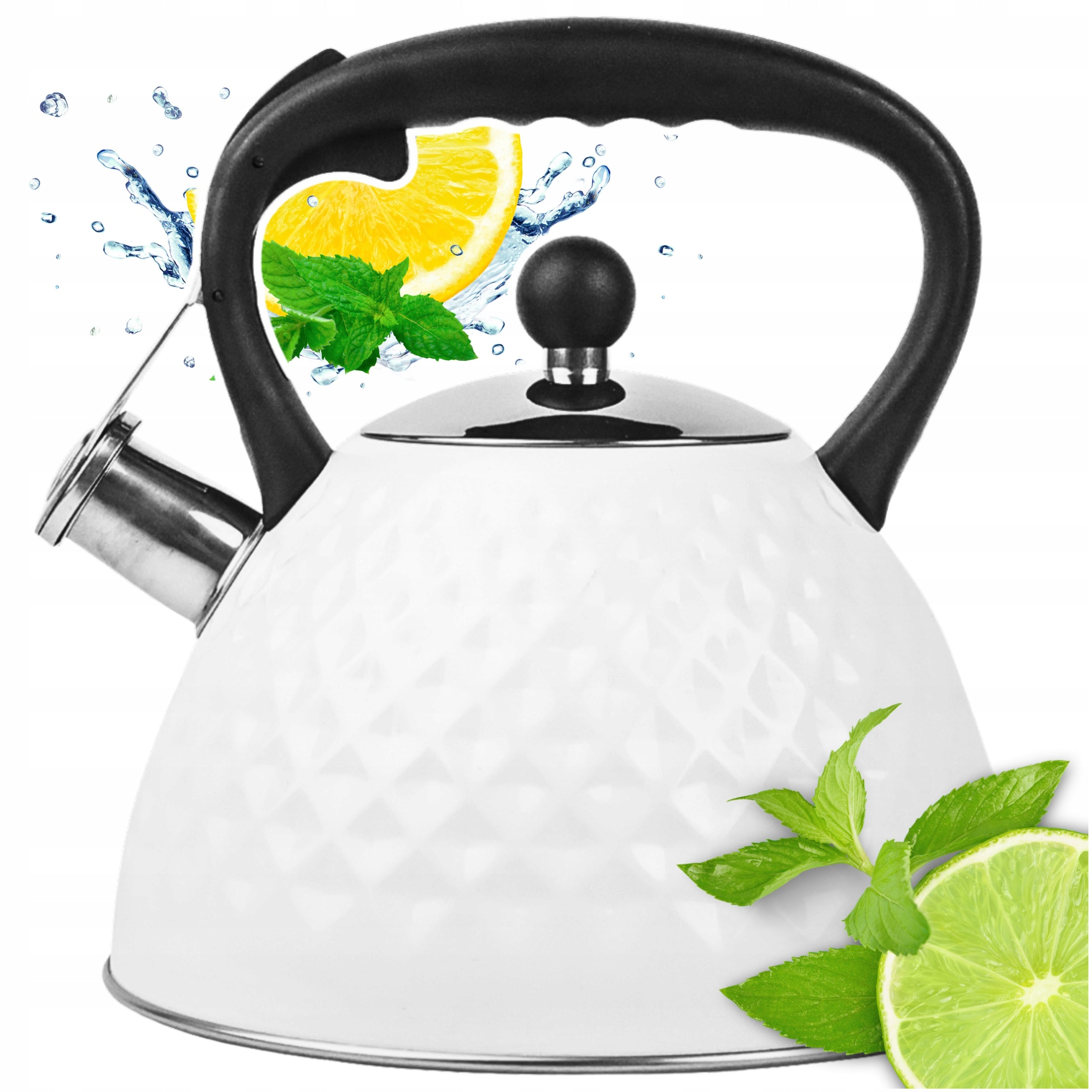 GAS KETTLE WITH WHISTLE LID 3L STEEL INDUCTION WHITE SILVER