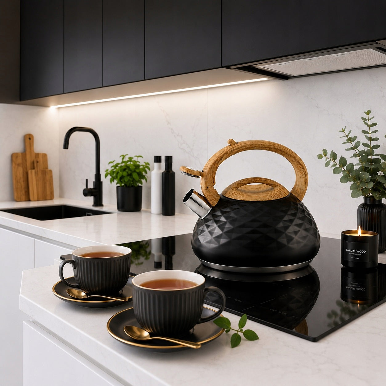 GAS Kettle INDUCTION BLACK RETRO LOFT steel Hauspremium 3 l INDUCTION Brand Hauspremium