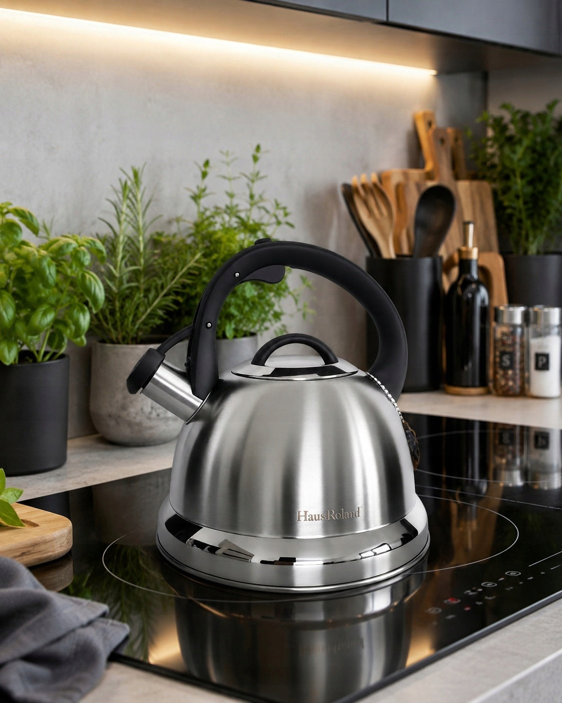 GAS Kettle INDUCTIONS Traditional Steel LARGE 3l Silver INDUCTION Brand Hauspremium