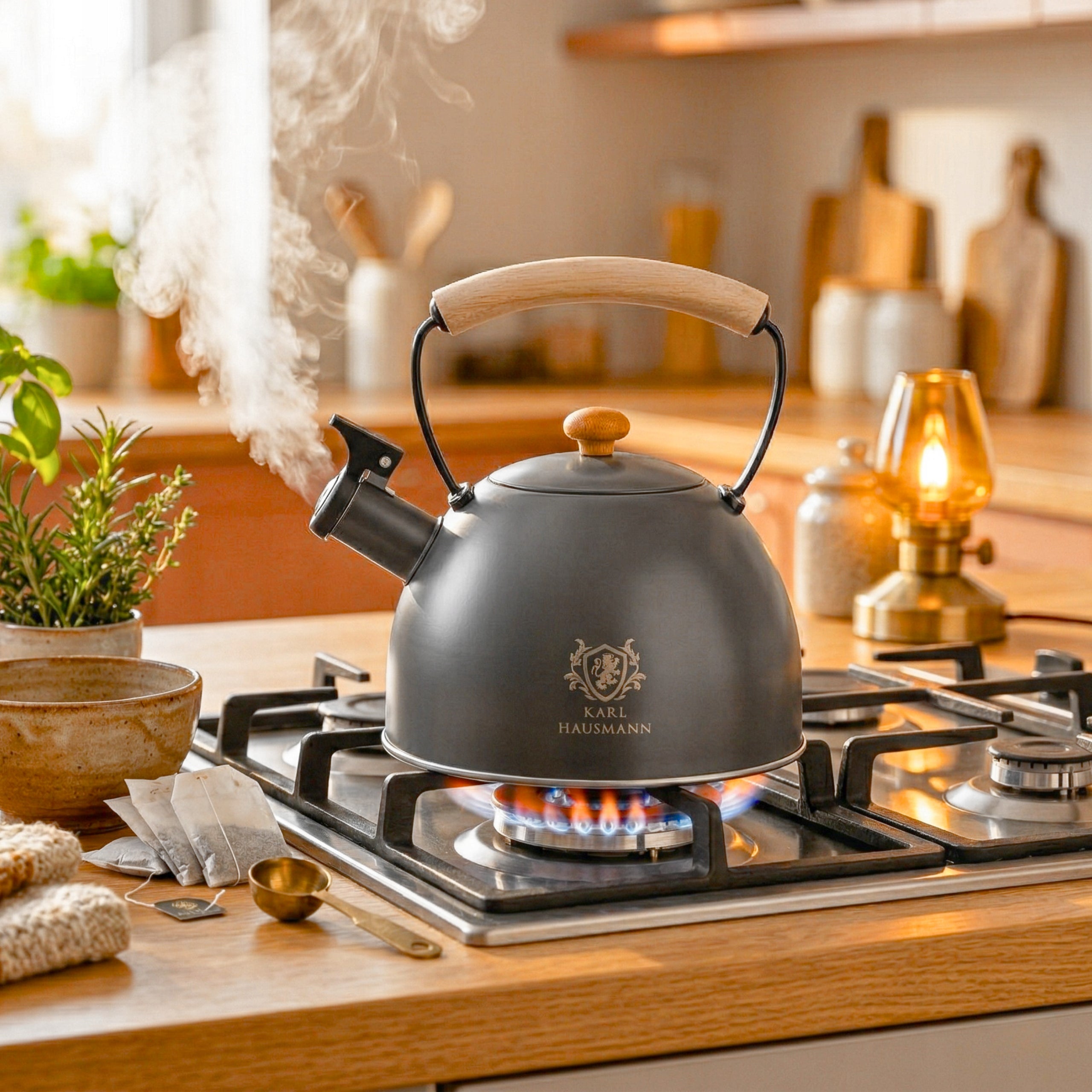 GAS STEEL KETTLE 2,5L GREY WITH WHISTLE WOODEN HANDLE INDUCTION Manufacturer code 5905155012173
