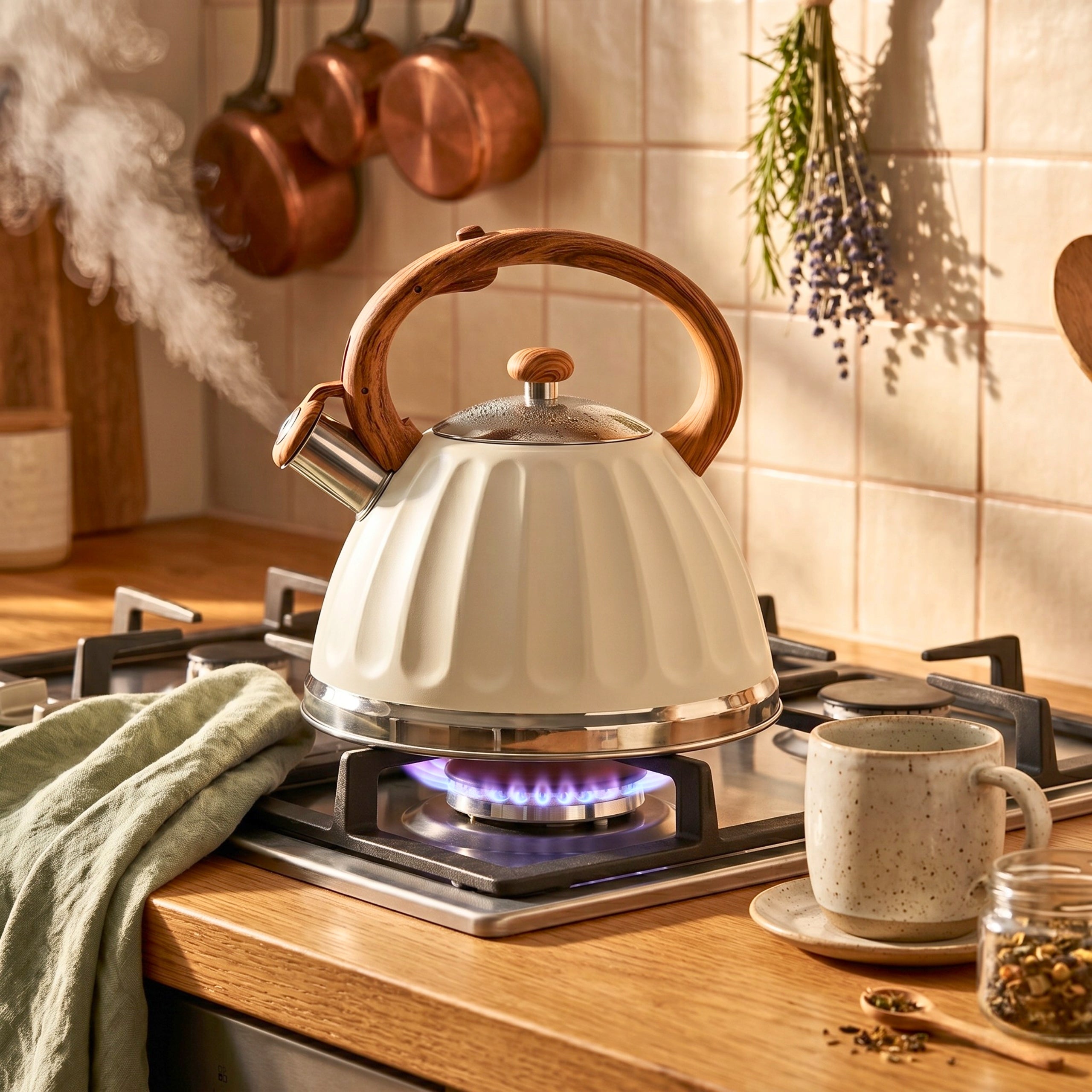 GAS STEEL KETTLE 3L CREAM WITH WHISTLE WOOD-LIKE HANDLE INDUCTION Manufacturer code 5905155012432
