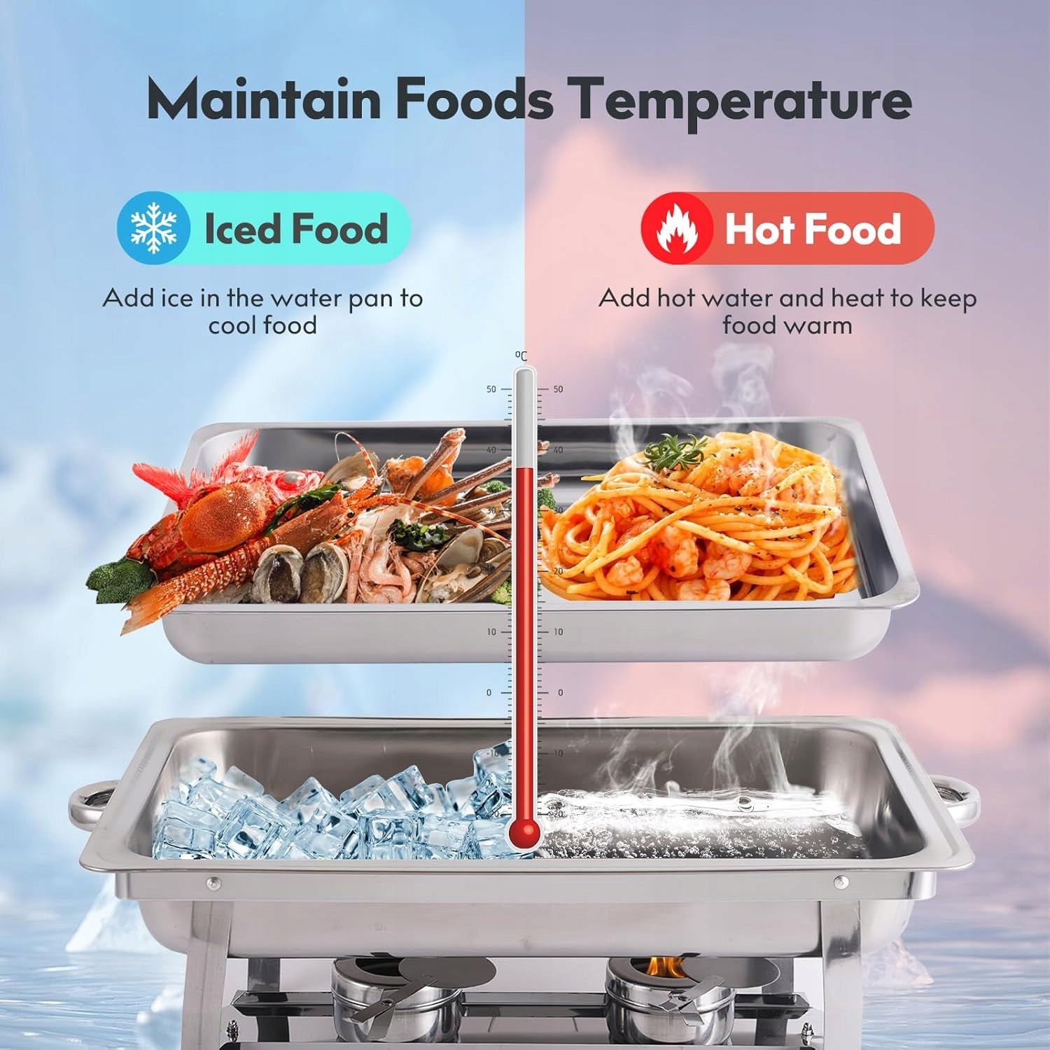 GASTRONOMIC HEATER CHAFER DISH BUFFET STAINLESS STEEL 11L, 1+2+3 TRAYS Manufacturer code 11L