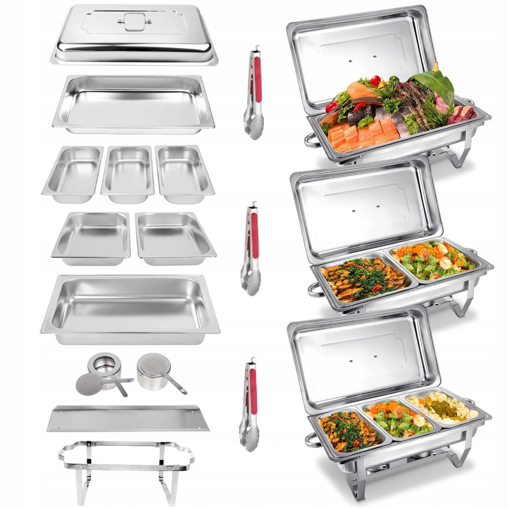 GASTRONOMIC HEATER CHAFER DISH BUFFET STAINLESS STEEL 11L, 1+2+3 TRAYS