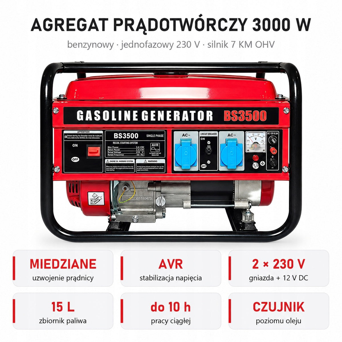 GENERATOR SET 3000W 3KW PETROL AVR 230V COPPER WINDING 7KM Packaging status original