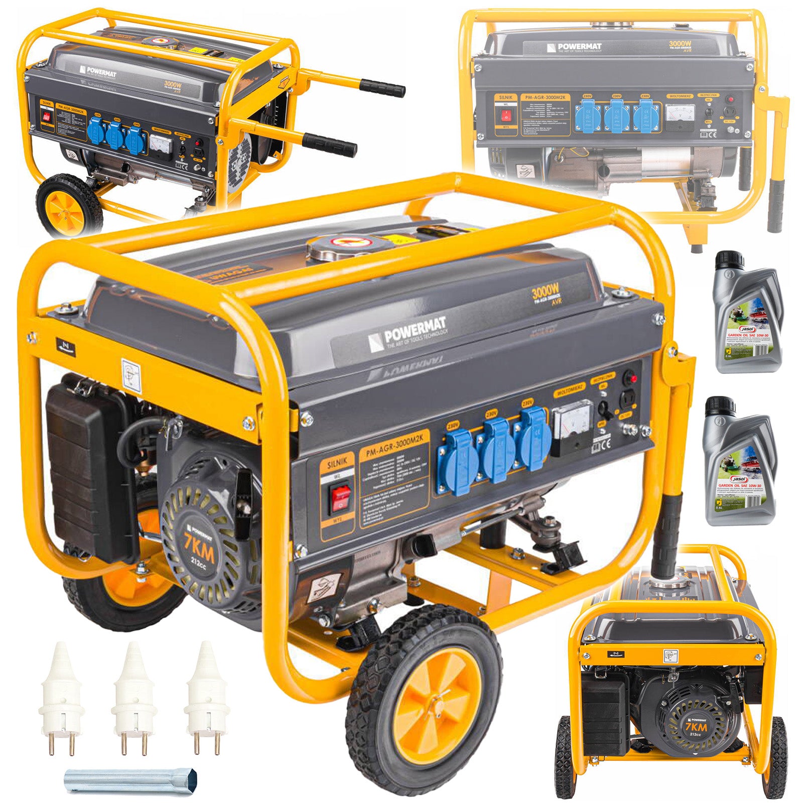GENERATOR SET 3000W PETROL 230V 7KM WHEELS AVR + OIL