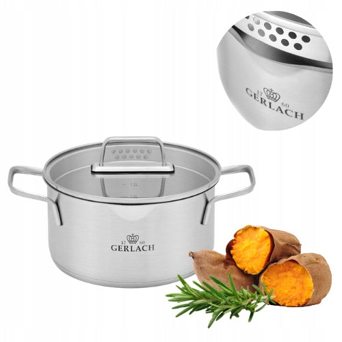 GERLACH AMBIENTE POT 2,5 L WITH LID FOR STRAINING 20 CM STEEL