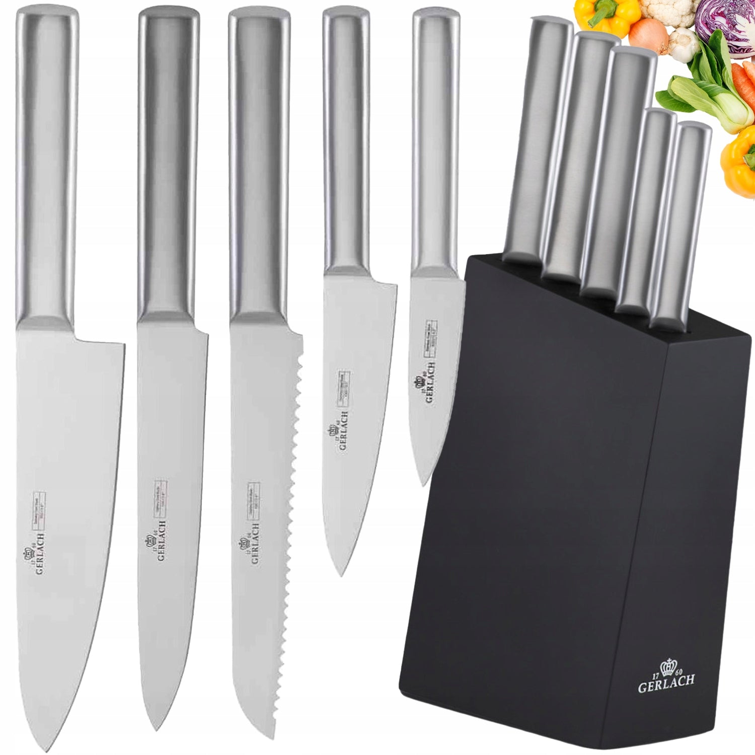 GERLACH Ambiente Set of 5 kitchen knives in BLOCK ALL-STEEL SHARP
