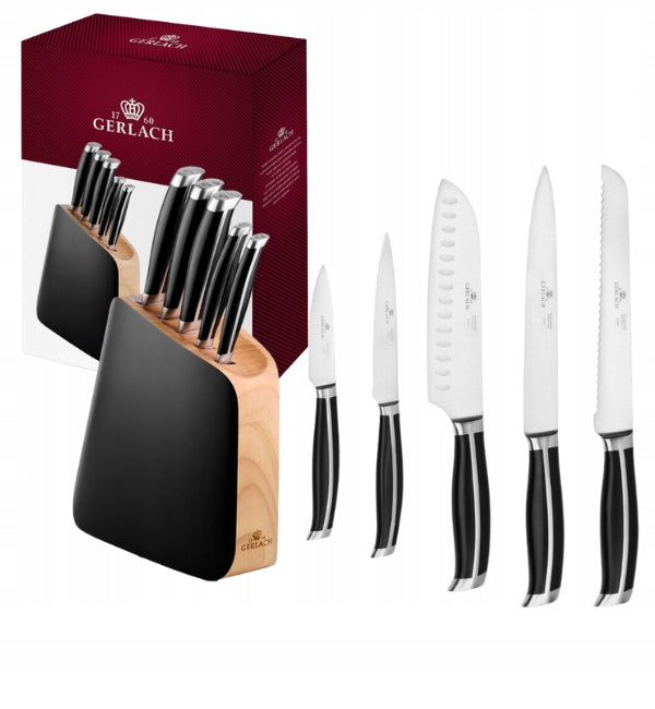GERLACH LOFT KNIVES SET OF 5 KNIVES IN WOODEN BLOCK ERGONOMIC 6 EL
