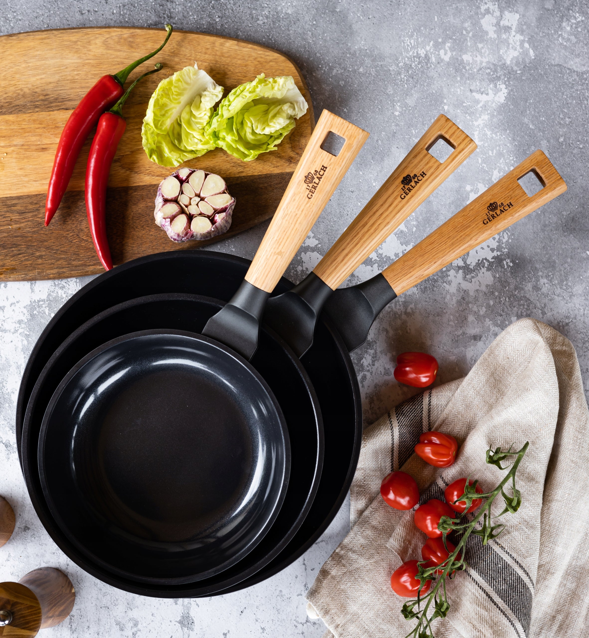 GERLACH NATUR SET FRYING PAN 20 24 28 CM CERAMIC NON STICK INDUCTION Manufacturer code 320202428