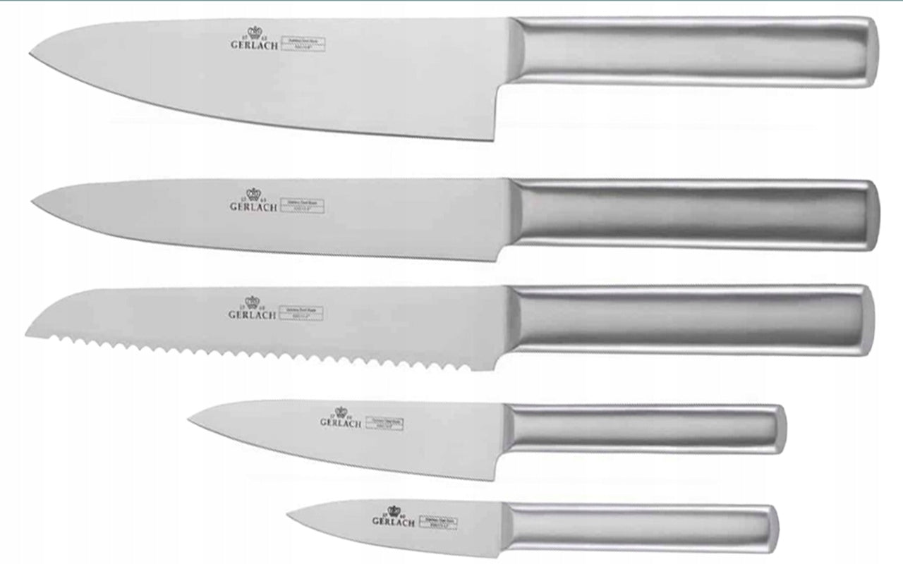 GERLACH SET OF 5 KITCHEN KNIVES VEGETABLES MEAT WOODEN BLOCK AMBIENTE OAK Packaging status original