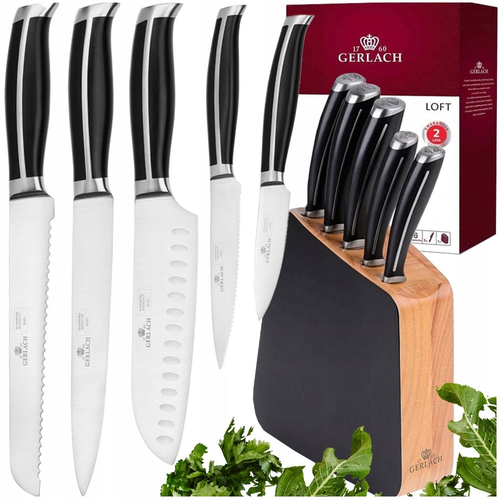 GERLACH SET OF 5PCS KITCHEN KNIVES IN WOODEN LOFT BLOCK SHARP