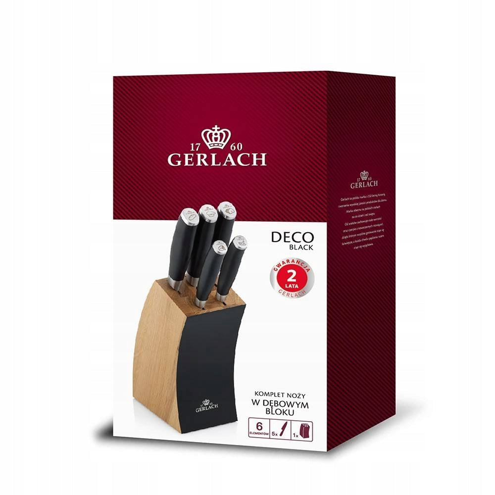GERLACH SET OF KNIVES KITCHEN KNIFE IN BLOCK FOR BREAD BOSS DECO BLACK Packaging status original