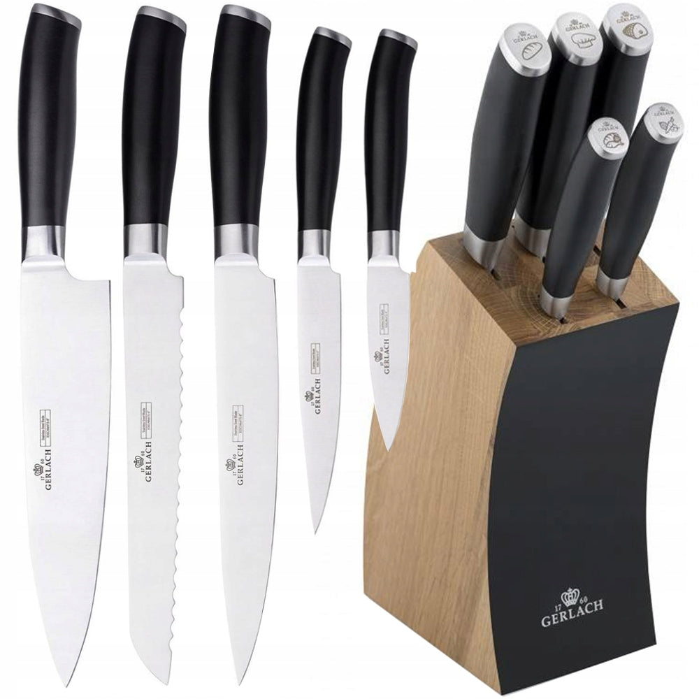 GERLACH SET OF KNIVES KITCHEN KNIFE IN BLOCK FOR BREAD BOSS DECO BLACK