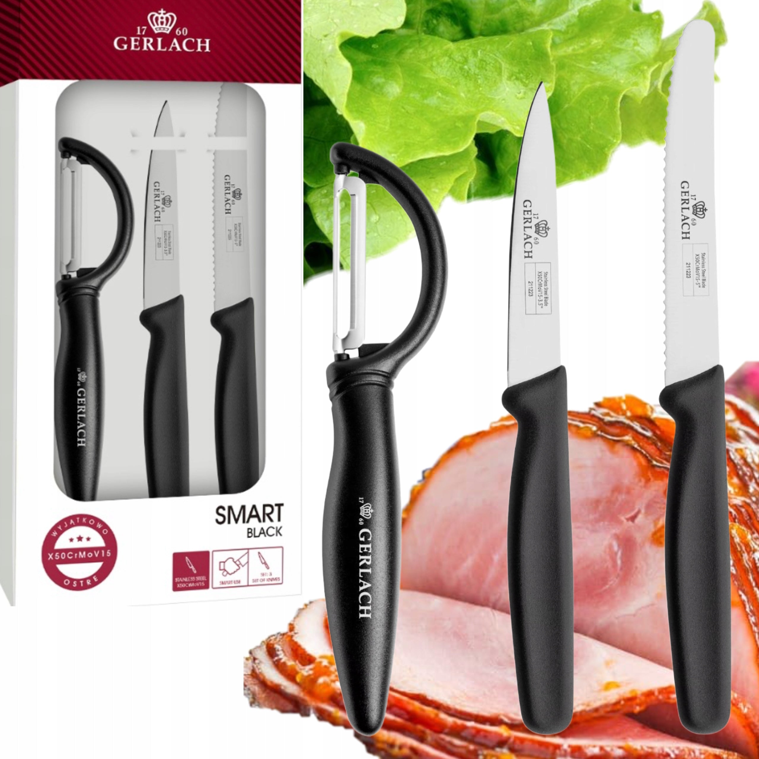 GERLACH SMART COLOR SET OF 3 KITCHEN KNIVES WITH PEELER IN A BOX EAN (GTIN) 5901035504189