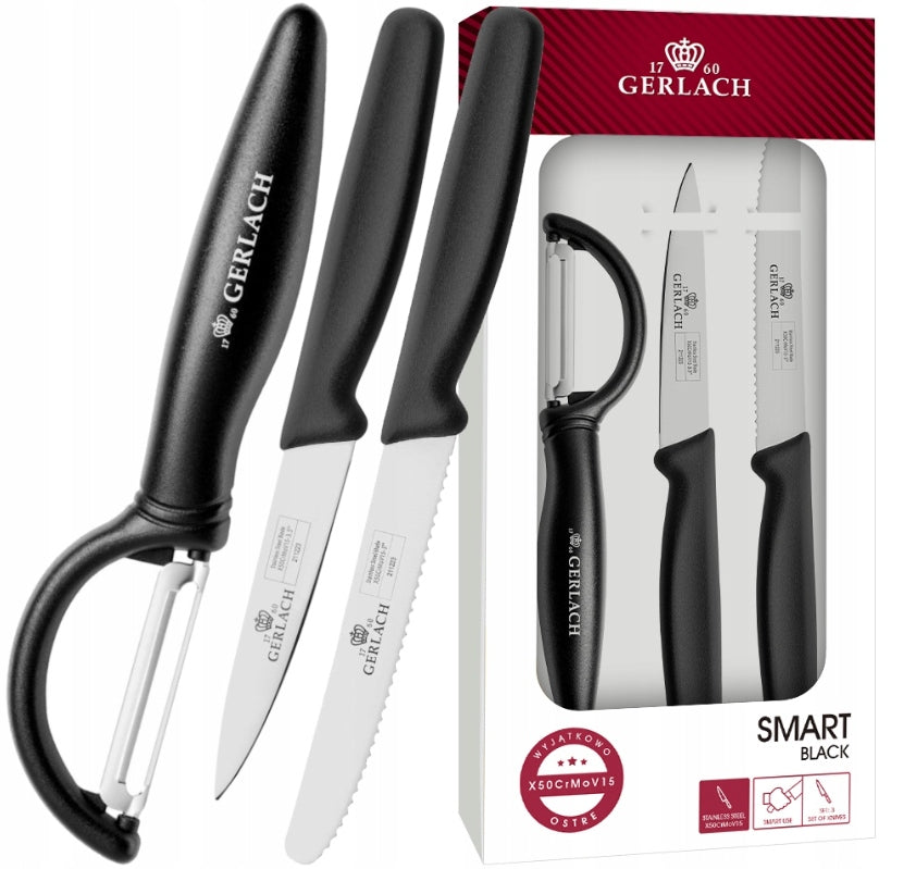 GERLACH SMART COLOR SET OF 3 KITCHEN KNIVES WITH PEELER IN A BOX Manufacturer code 5901035504189